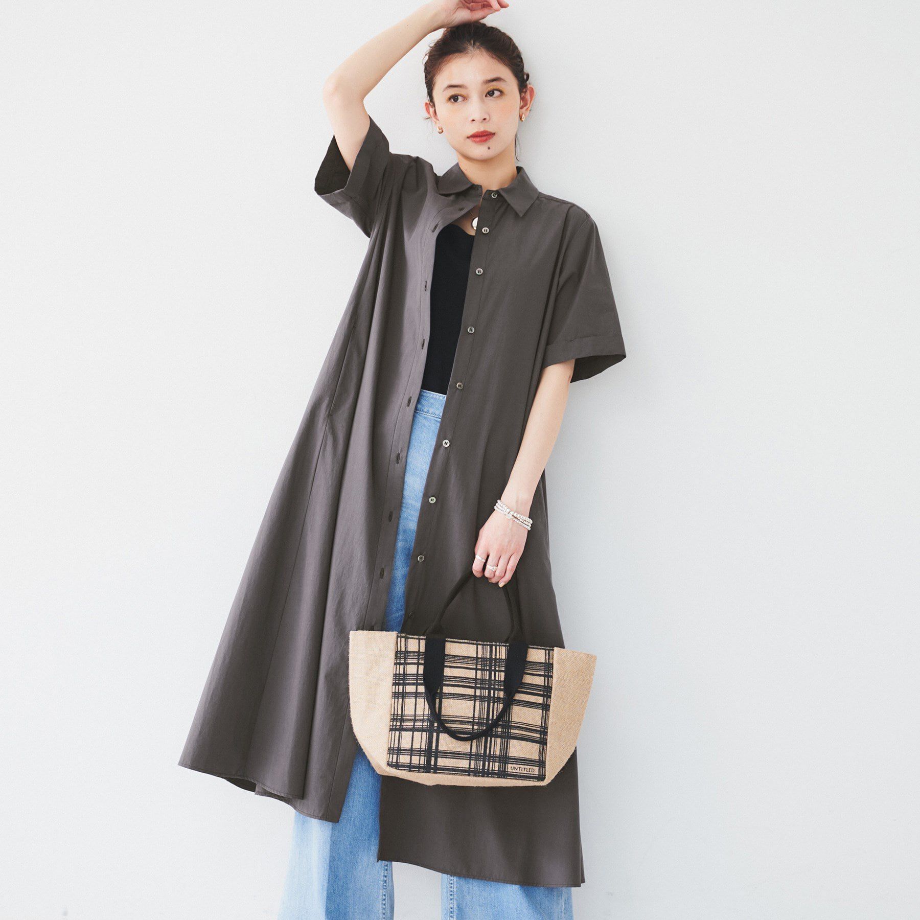 UNTITLED「【コットン100／前開き／夏ワンピ】ロングシャツワンピース」|ワンピース|チャコールグレー(6