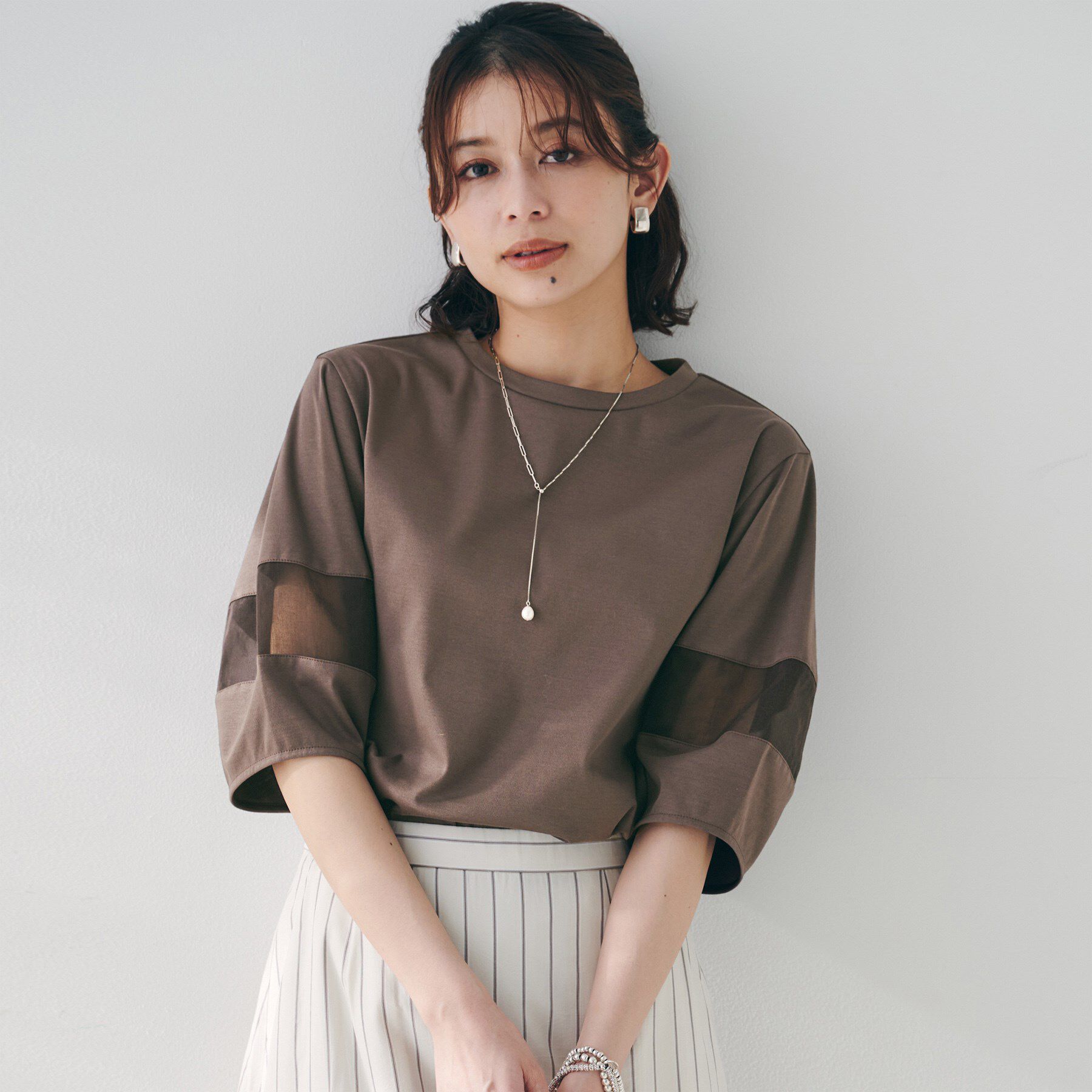 UNTITLED「【二の腕カバー/接触冷感】袖オーガンジープルオーバー」|Tシャツ・カットソー|