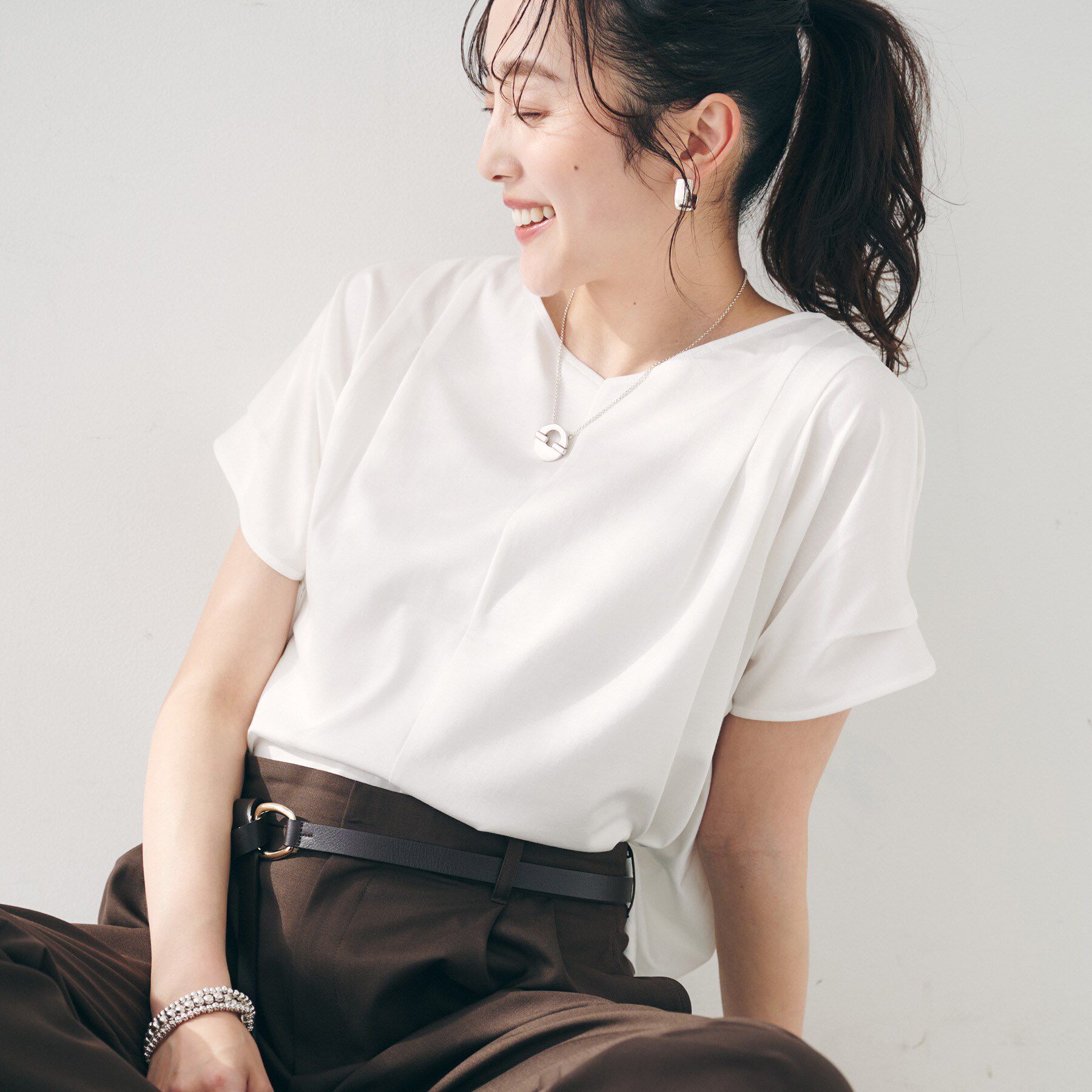 UNTITLED「【洗える】タック入りフレンチスリーブプルオーバー」|Tシャツ・カットソー|