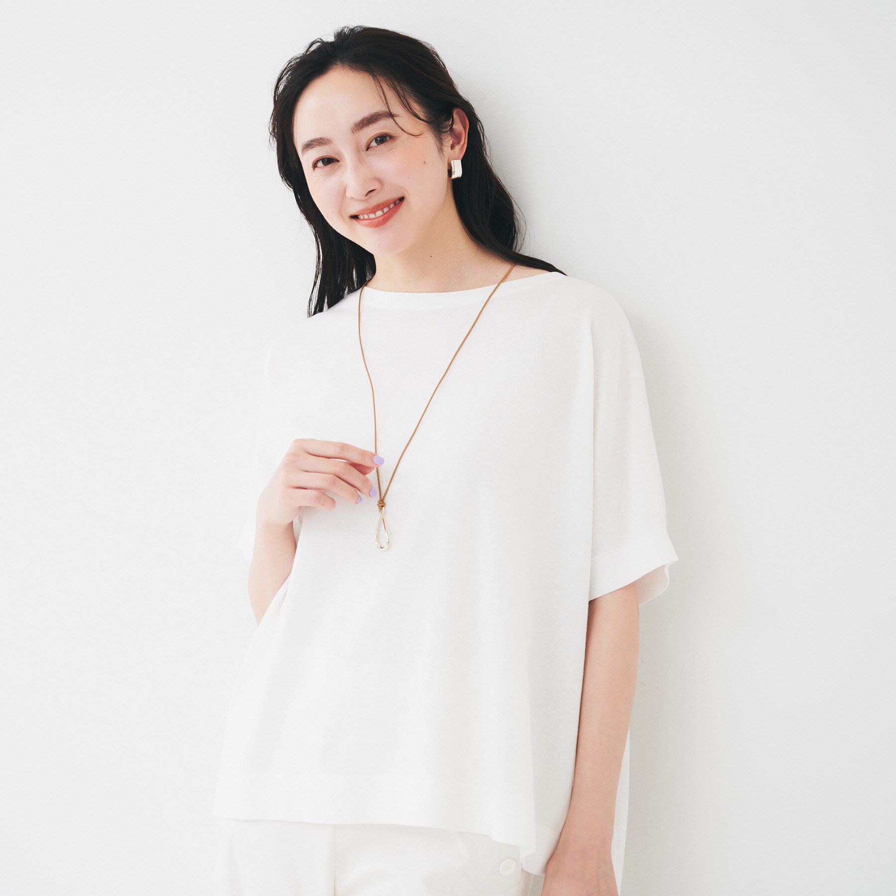 UNTITLED「【体型カバー/手洗い可】コットンリネン ワイドプルオーバーニット」|ニット・セーター|