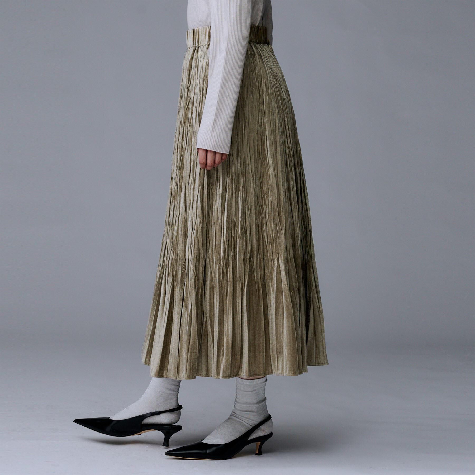 UNTITLED「【ウエストゴム／着映え】ランダムプリーツベロアスカート」|スカート|
