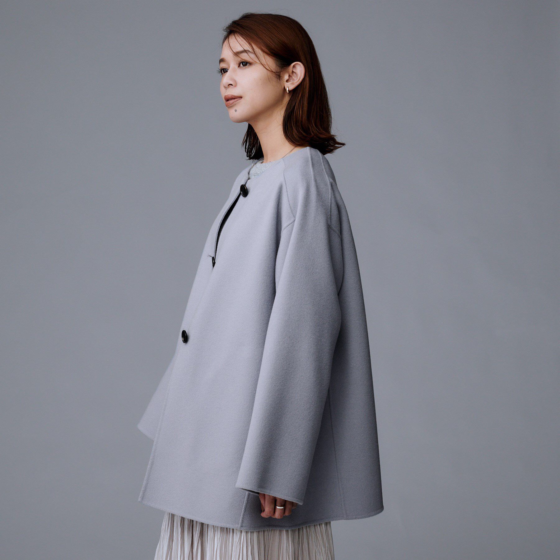 UNTITLED「【ミディ丈/軽やか】セミラグランリバー コート」|ノーカラーコート|