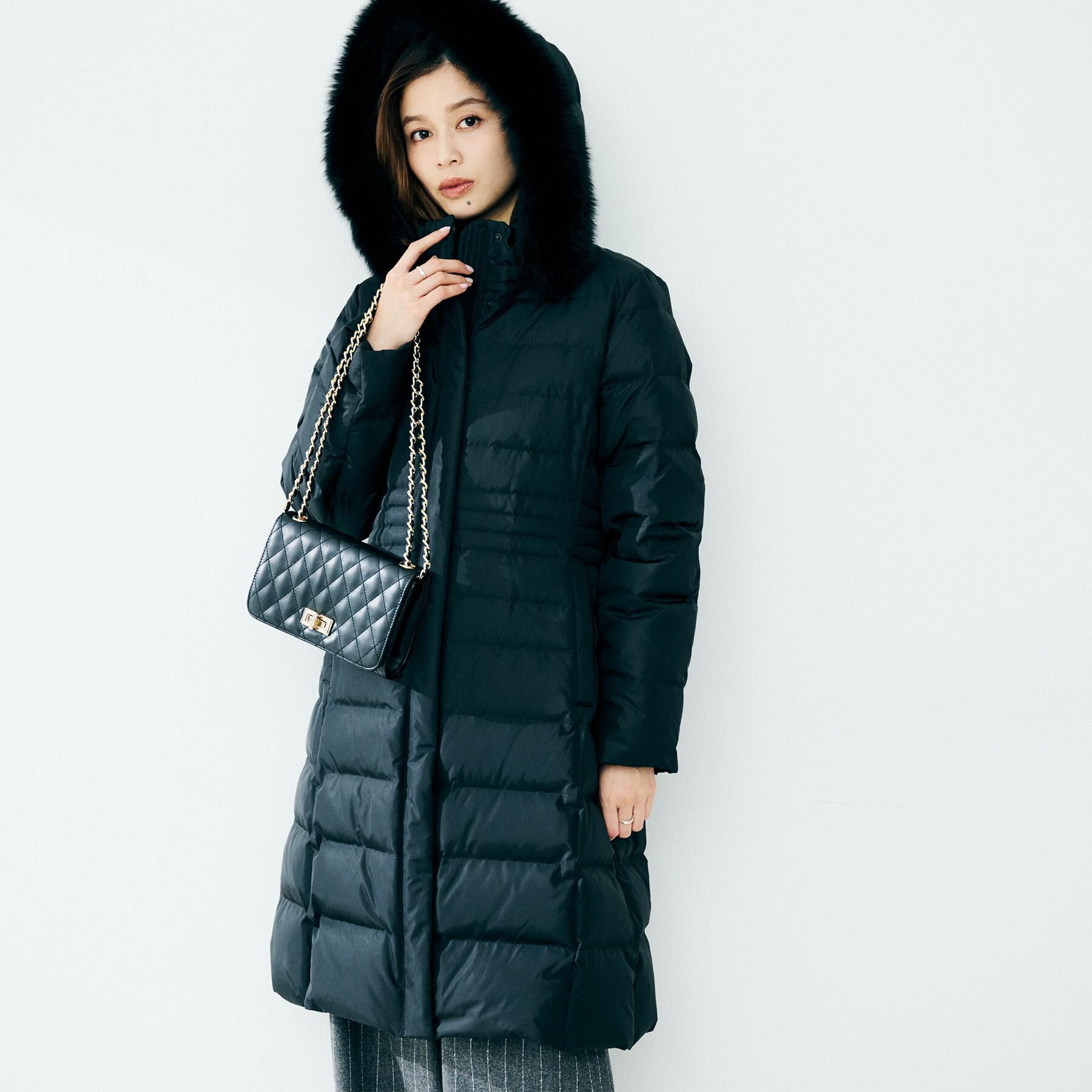 UNTITLED「【はっ水機能/フード取り外し可/防寒】ロングダウンコート」|ダウン|ブラック(019)