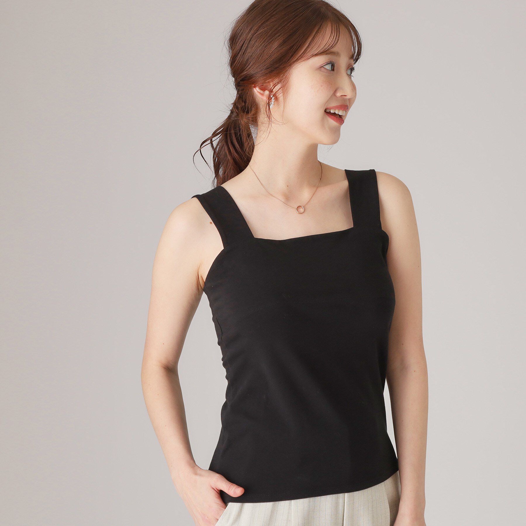 COUP DE CHANCE「【洗える/日本製】ベアトップ風キャミソール」|キャミソール|ﾌﾞﾗｯｸ(019)
