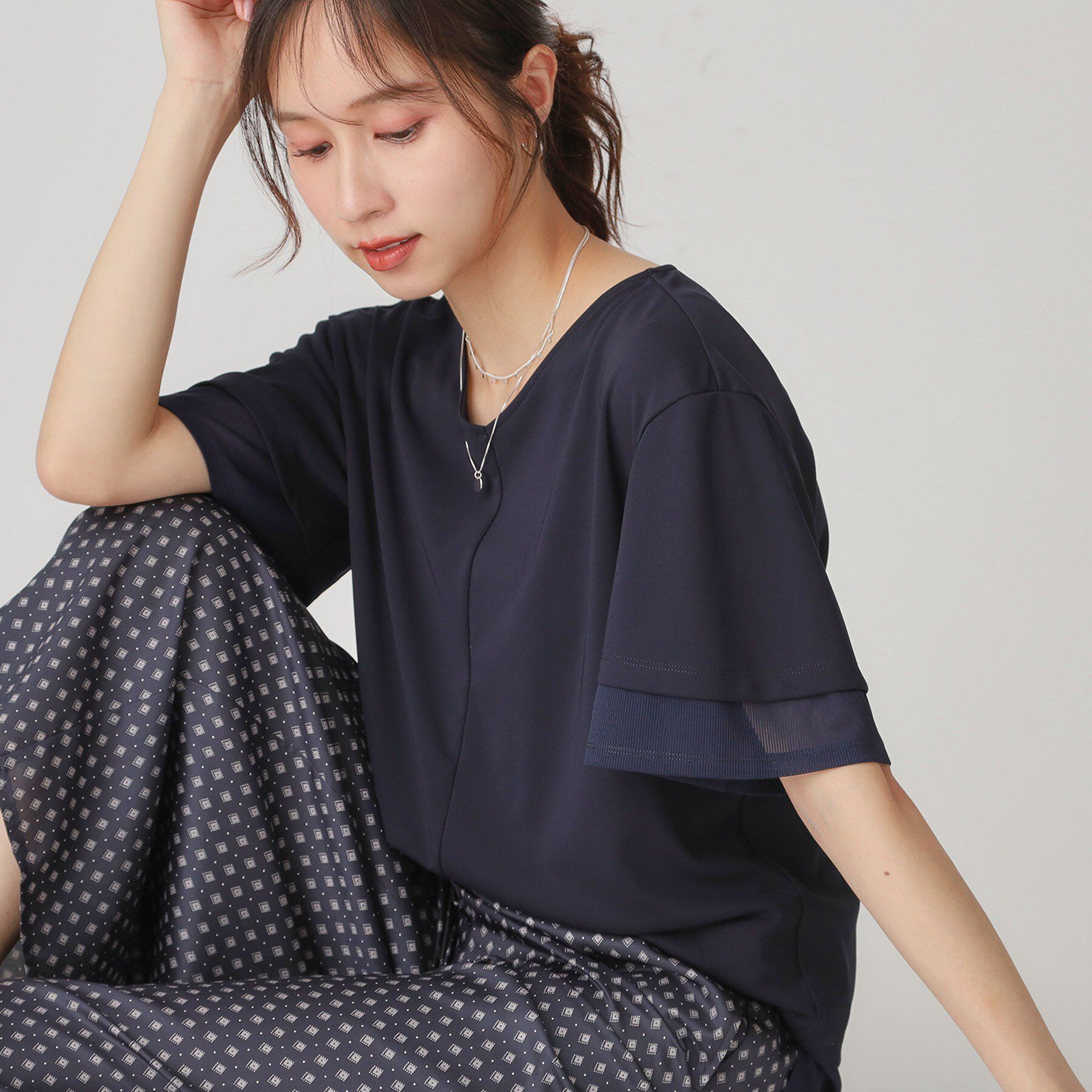 COUP DE CHANCE「【手洗い可】リラクシージャージトップス」|Tシャツ・カットソー|ネイビー(094)