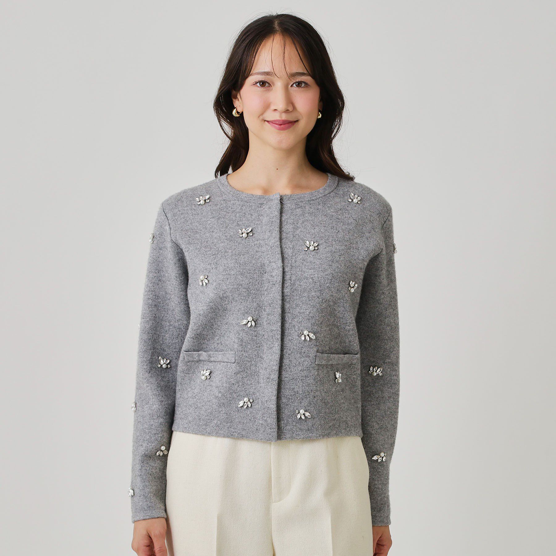 COUP DE CHANCE「【手洗い可】ビジュー付カーディガン」|カーディガン|