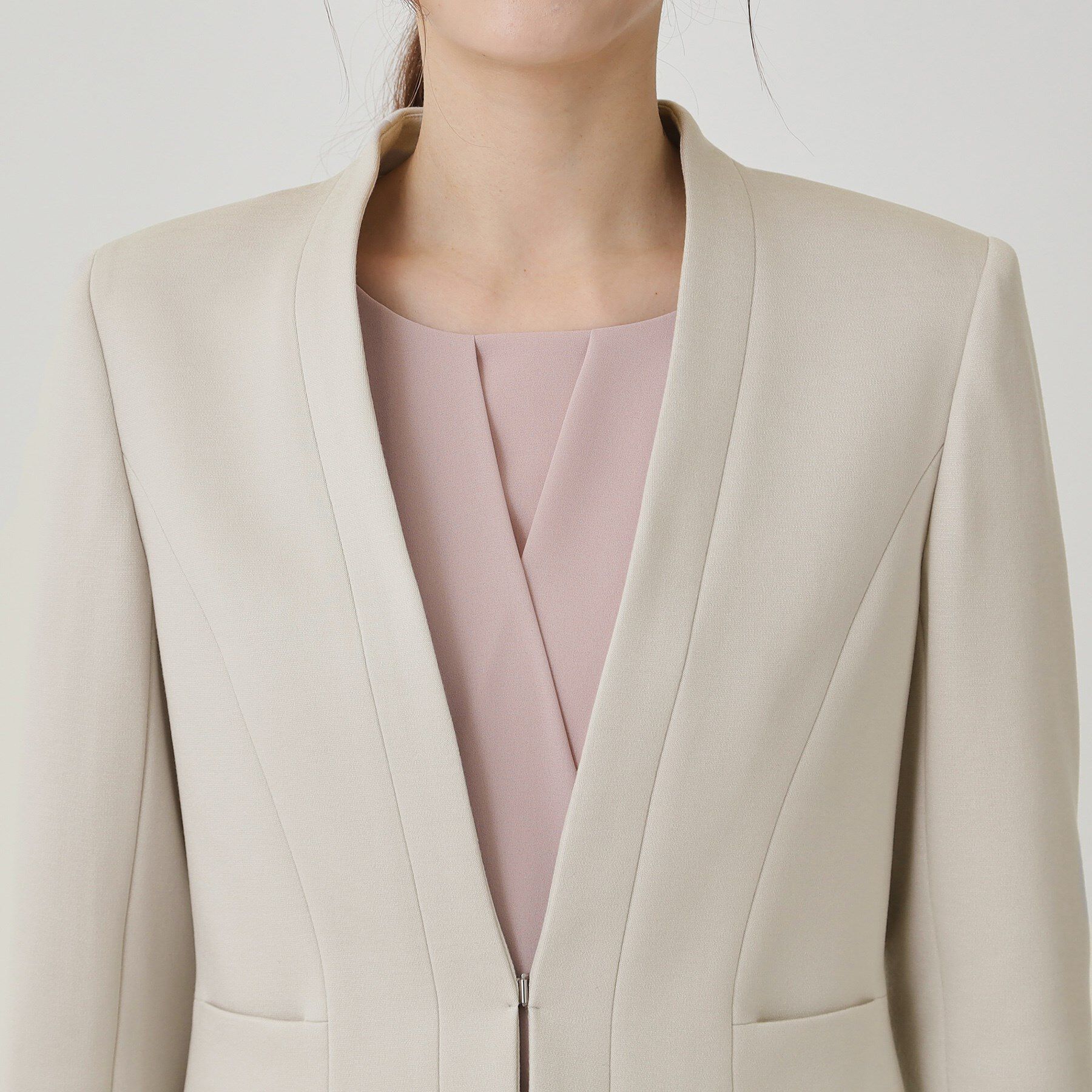 COUP DE CHANCE「【日本製／セットアップ可】ジャージ素材のカラーレスジャケット」|ノーカラージャケット|