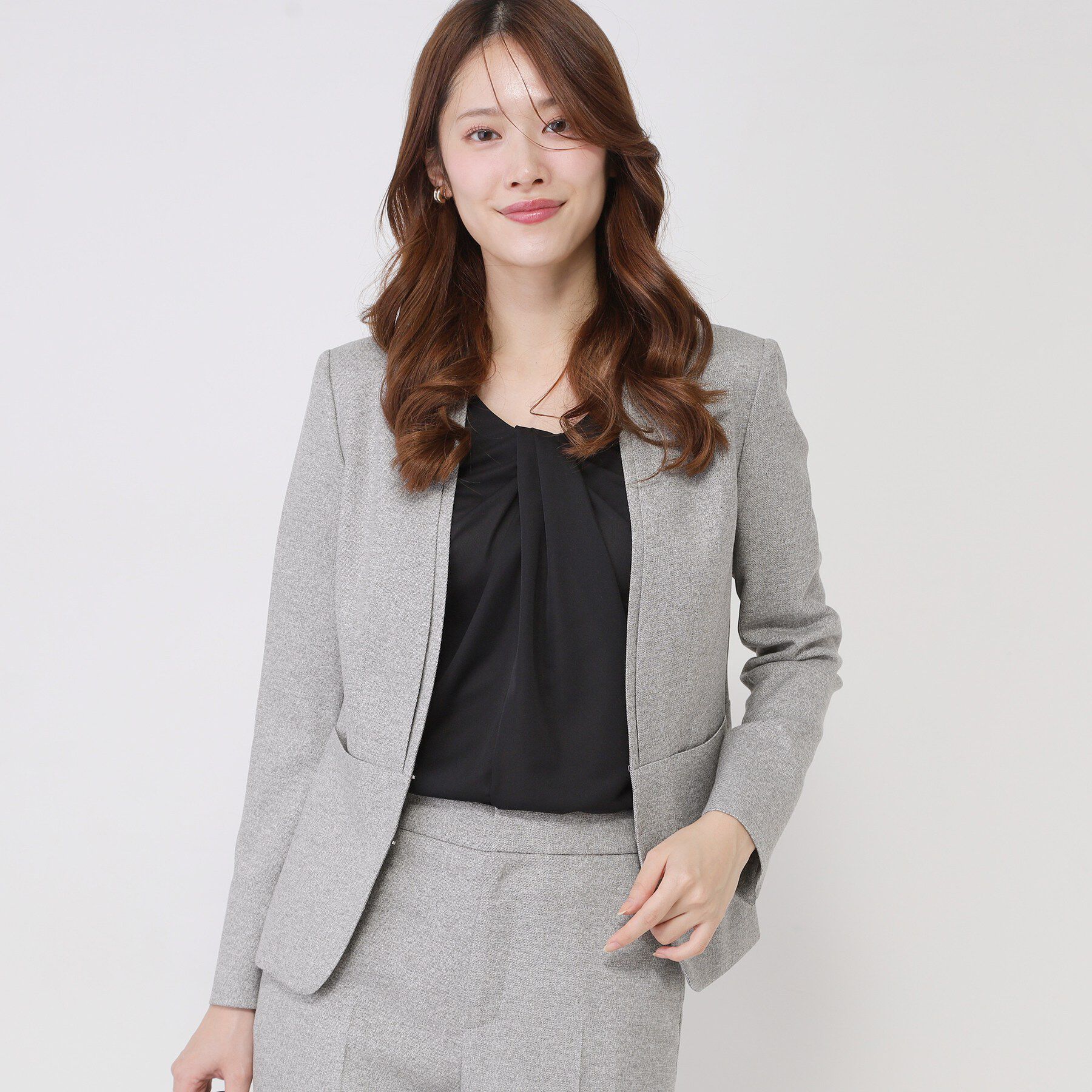 COUP DE CHANCE「【手洗い可／日本製／スーツ可】美シルエット カラーレスジャケット」|ノーカラージャケット|ライトグレー(411