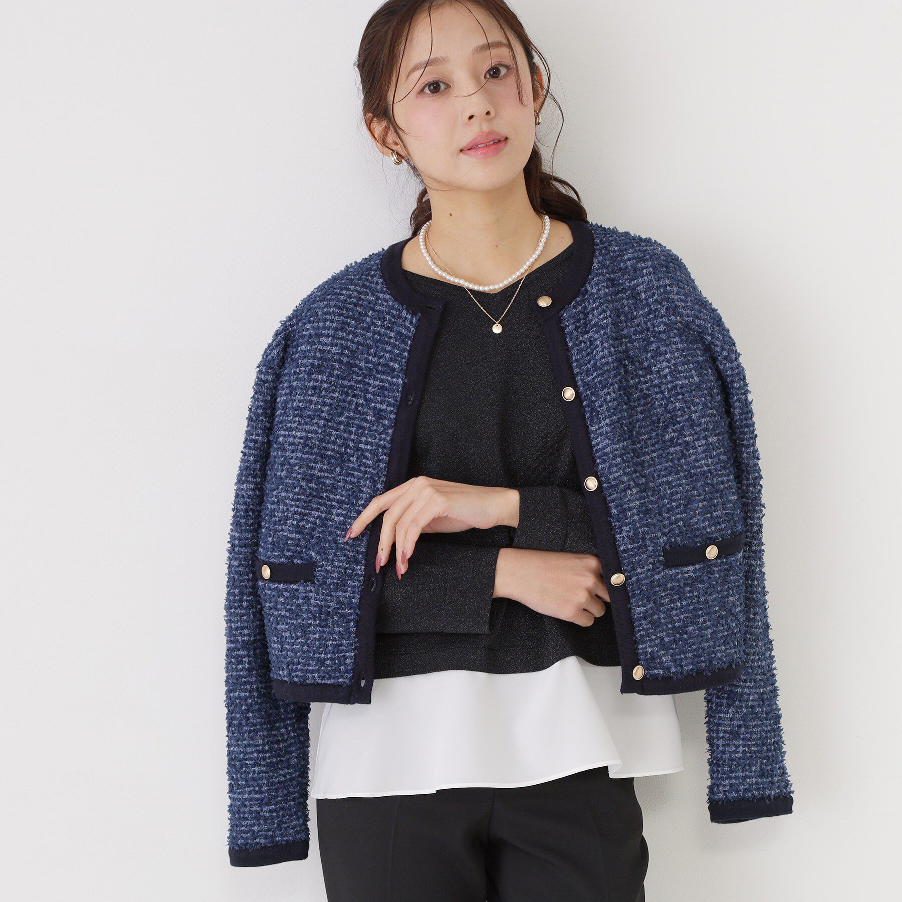 COUP DE CHANCE「【洗える/セットアップ可】ツィード調ニットカーディガン」|カーディガン|