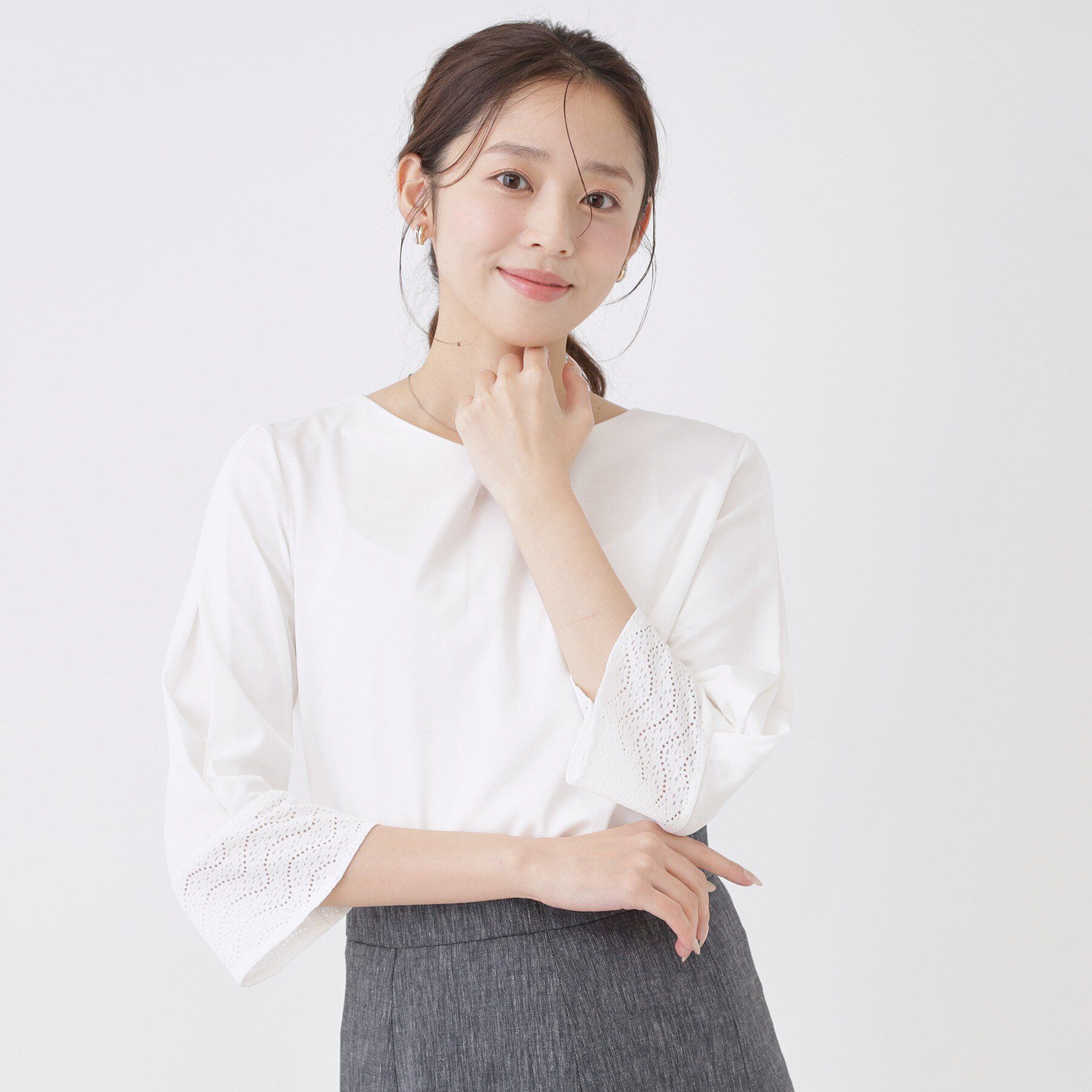 COUP DE CHANCE「【手洗い可／日本製】レース袖カットソー」|Tシャツ・カットソー|ホワイト(001)