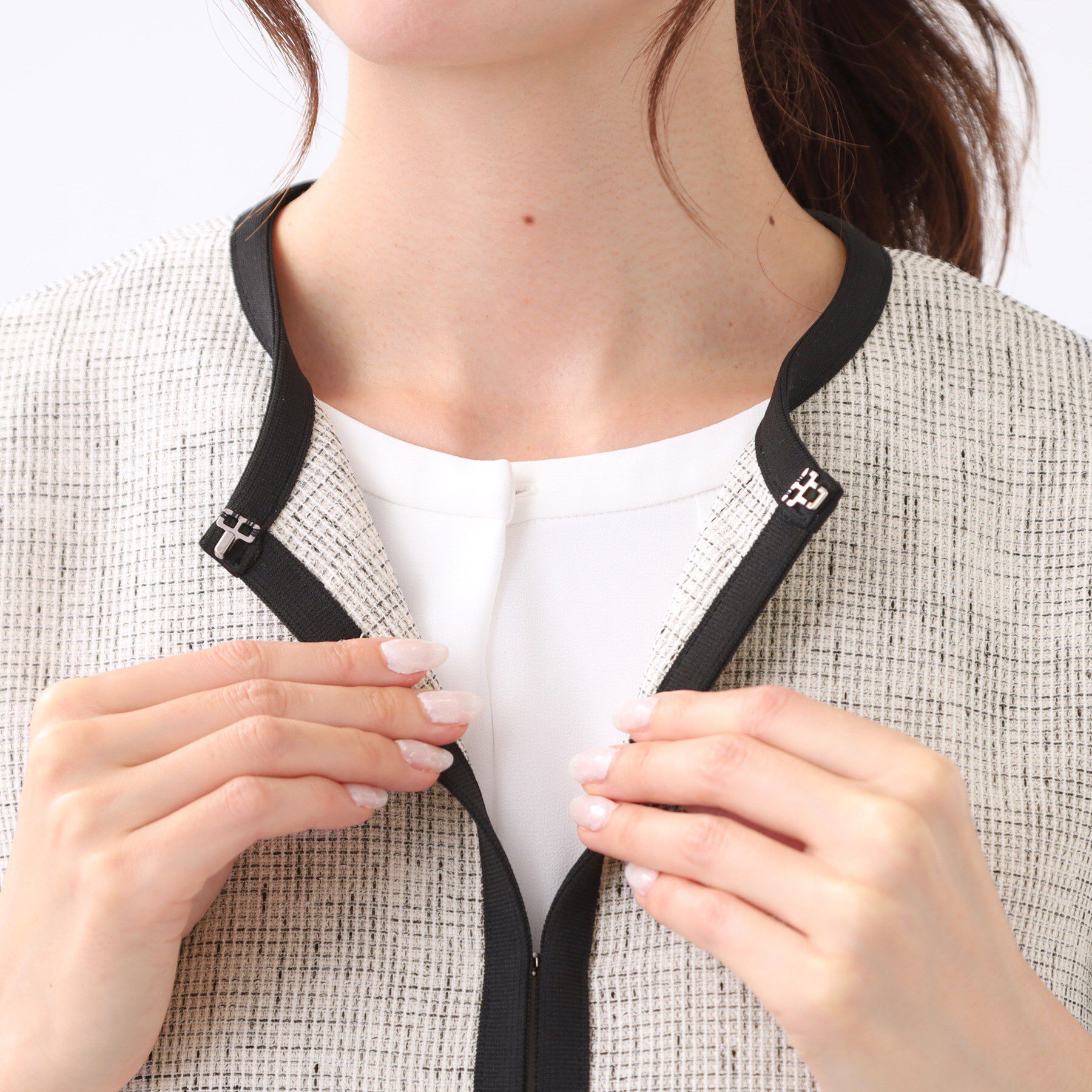 Reflect「【軽い着心地】メッシュツイードジャケット」|ノーカラージャケット|