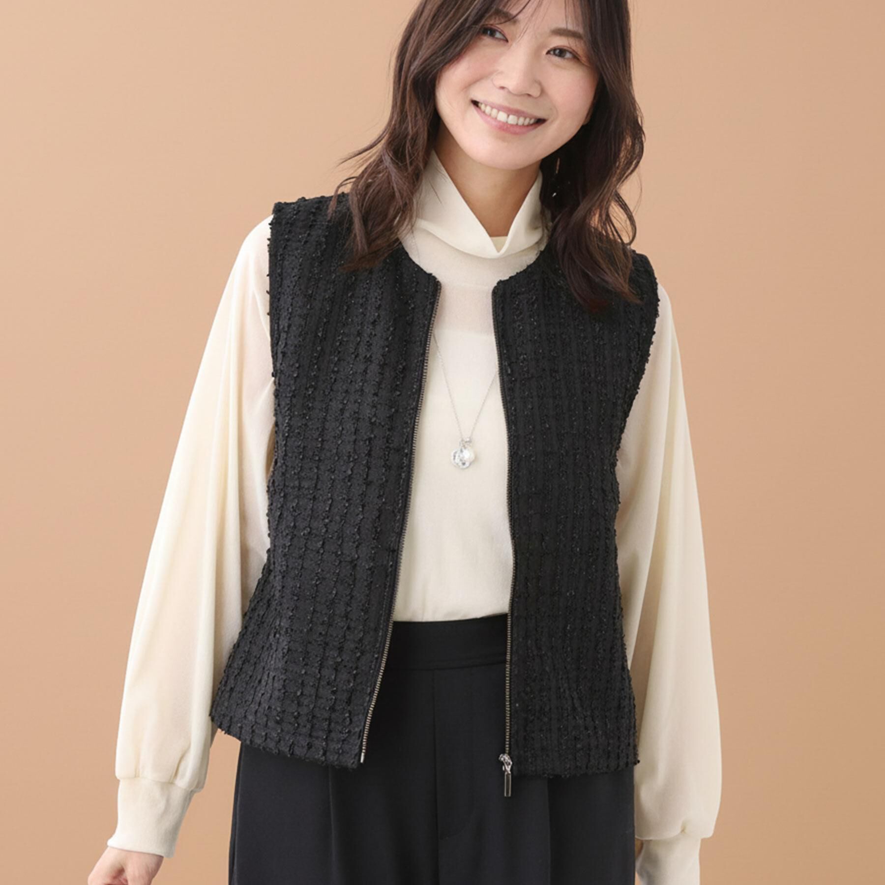 Reflect「【軽い羽織に◎】フロントファスナー開きベスト」|ベスト・ジレ|ブラック(419)