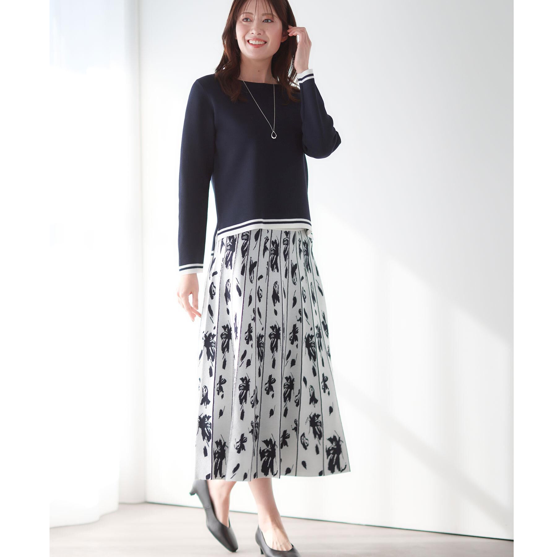 Reflect「【セットアップ可】ダブルジャカードニットフレアスカート」|スカート|