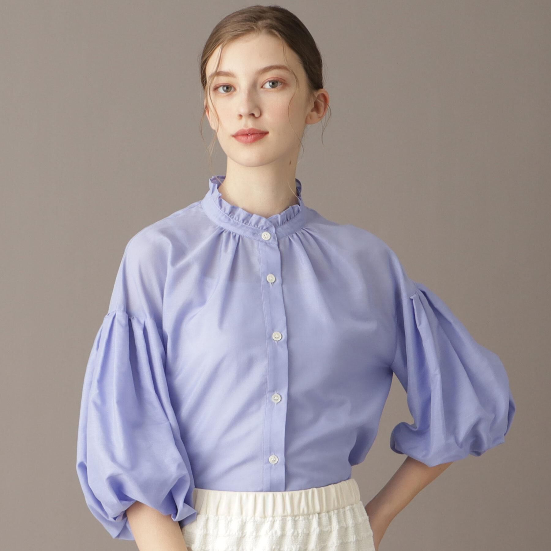 DRESSTERIOR「【洗える】スタンドフリルボリュームスリーブブラウス」|シャツ・ブラウス|