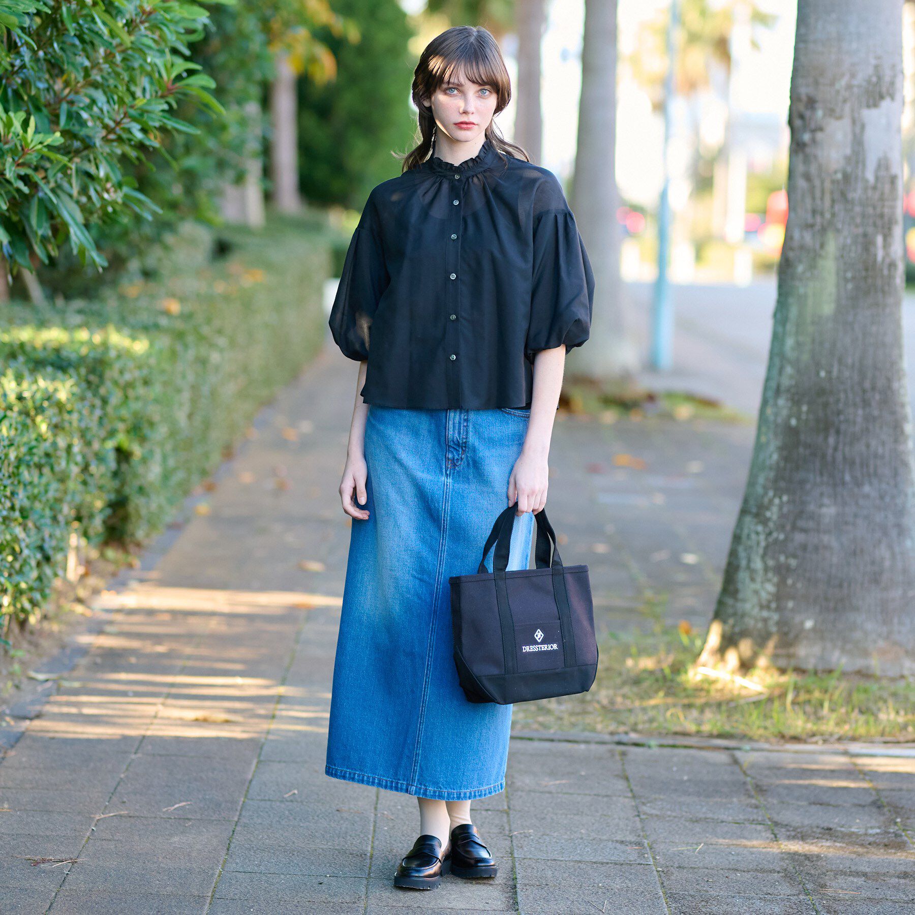 DRESSTERIOR「【洗える】スタンドフリルボリュームスリーブブラウス」|シャツ・ブラウス|