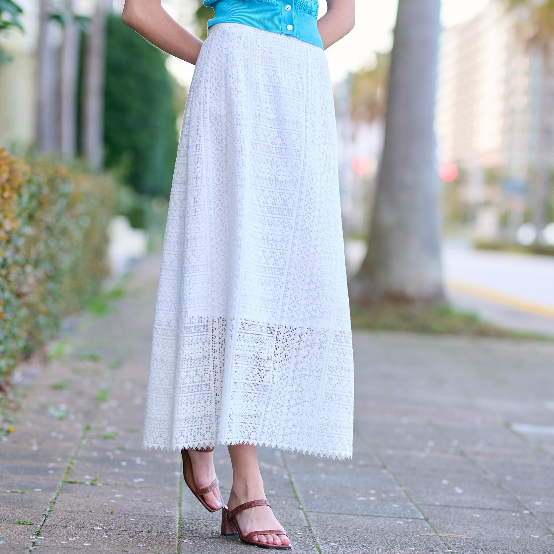 DRESSTERIOR「【後ろウエストゴム】オーガニックコットンブレンドレーススカート」|スカート|