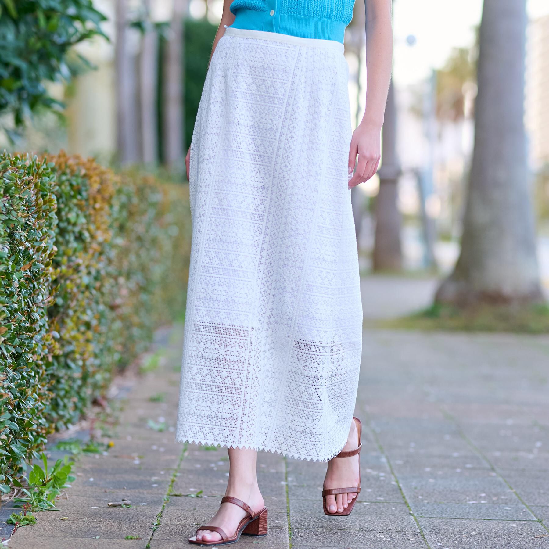 DRESSTERIOR「【後ろウエストゴム】オーガニックコットンブレンドレーススカート」|スカート|