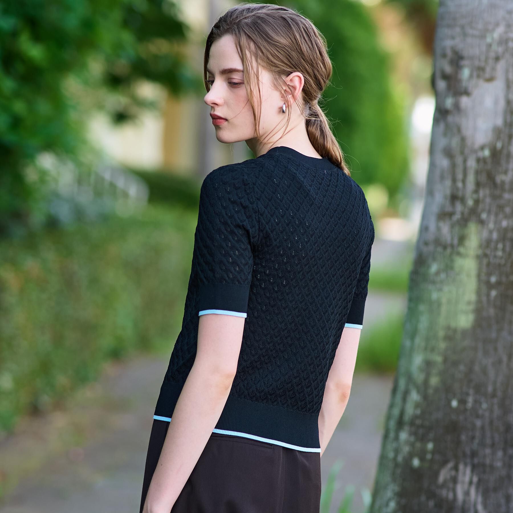 DRESSTERIOR「【6色展開/オンオフ】レース編みハーフスリーブニット」|ニット・セーター|