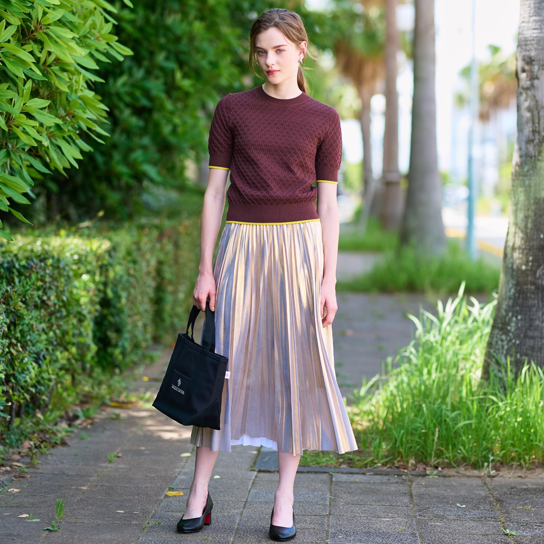 DRESSTERIOR「【6色展開/オンオフ】レース編みハーフスリーブニット」|ニット・セーター|