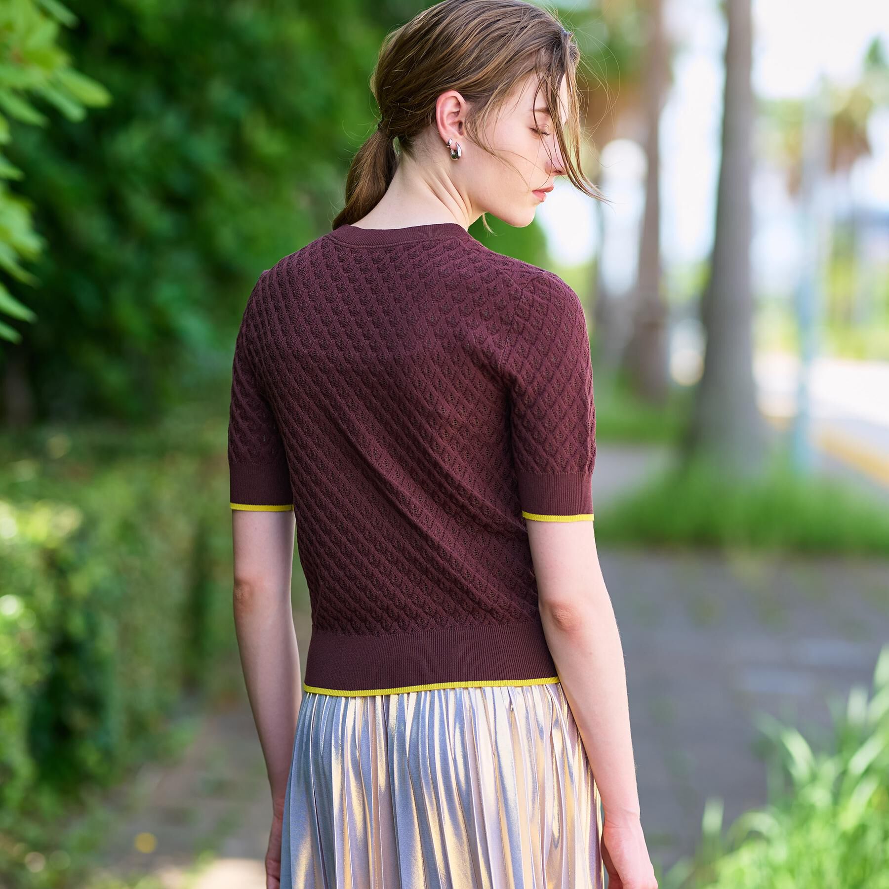 DRESSTERIOR「【6色展開/オンオフ】レース編みハーフスリーブニット」|ニット・セーター|