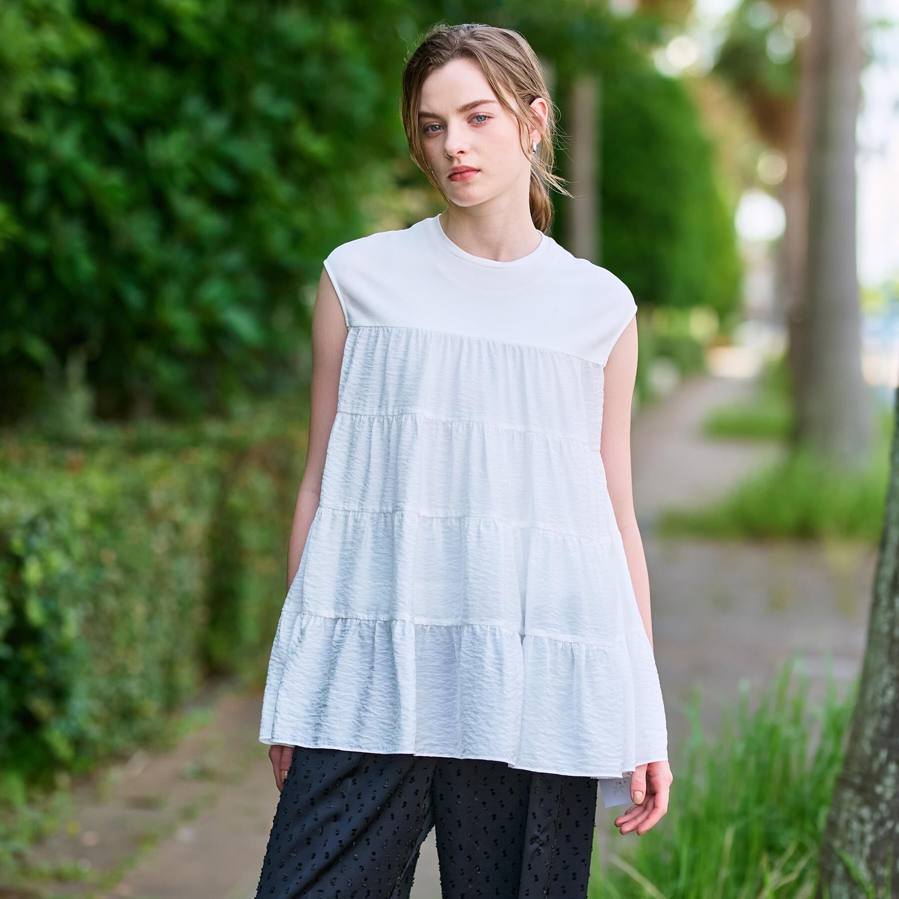 DRESSTERIOR「【接触冷感/イージーケア】ティアードコンビカットソー」|Tシャツ・カットソー|