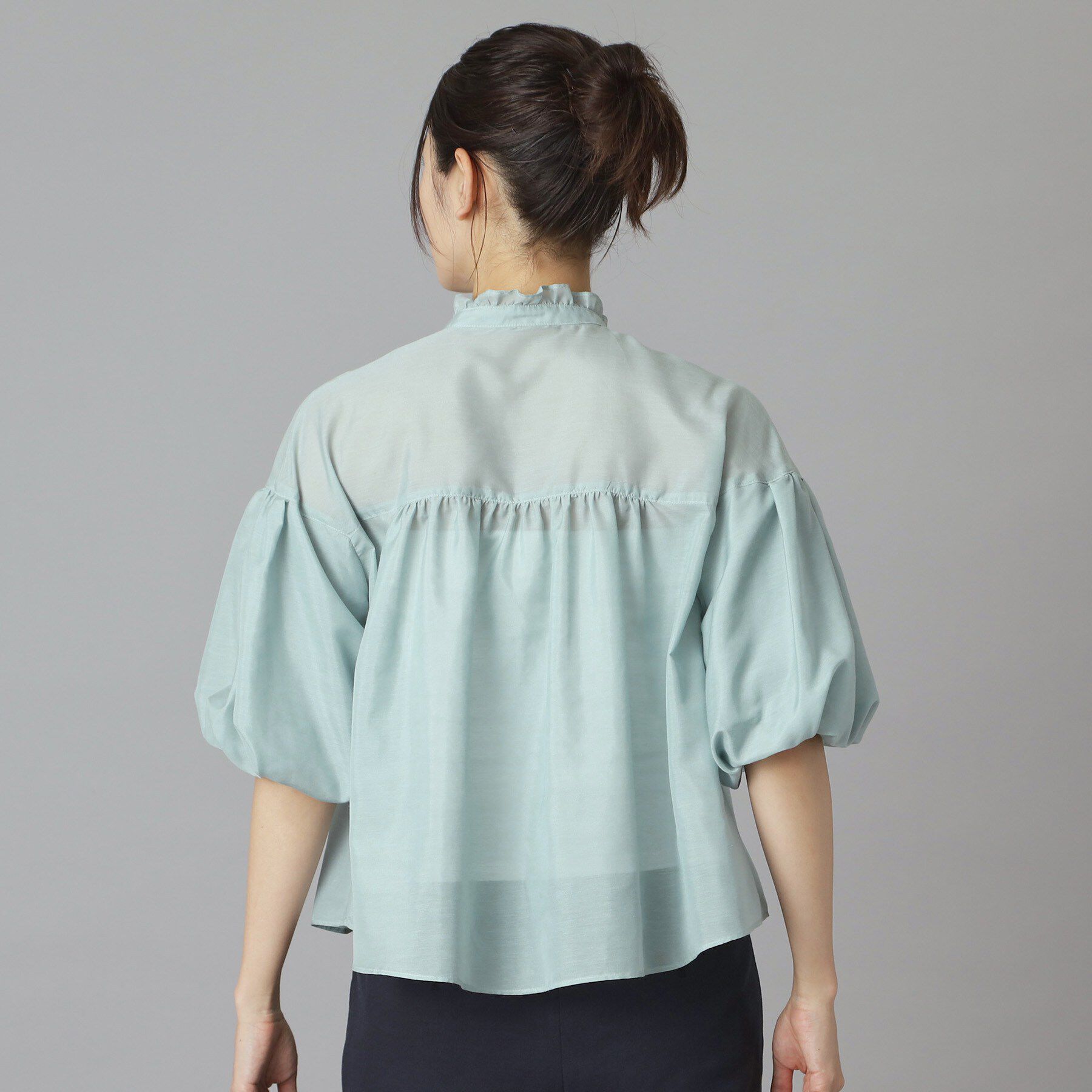 DRESSTERIOR「【1枚で着映え/ウォッシャブル】スタンドフリルボリュームスリーブブラウス」|シャツ・ブラウス|