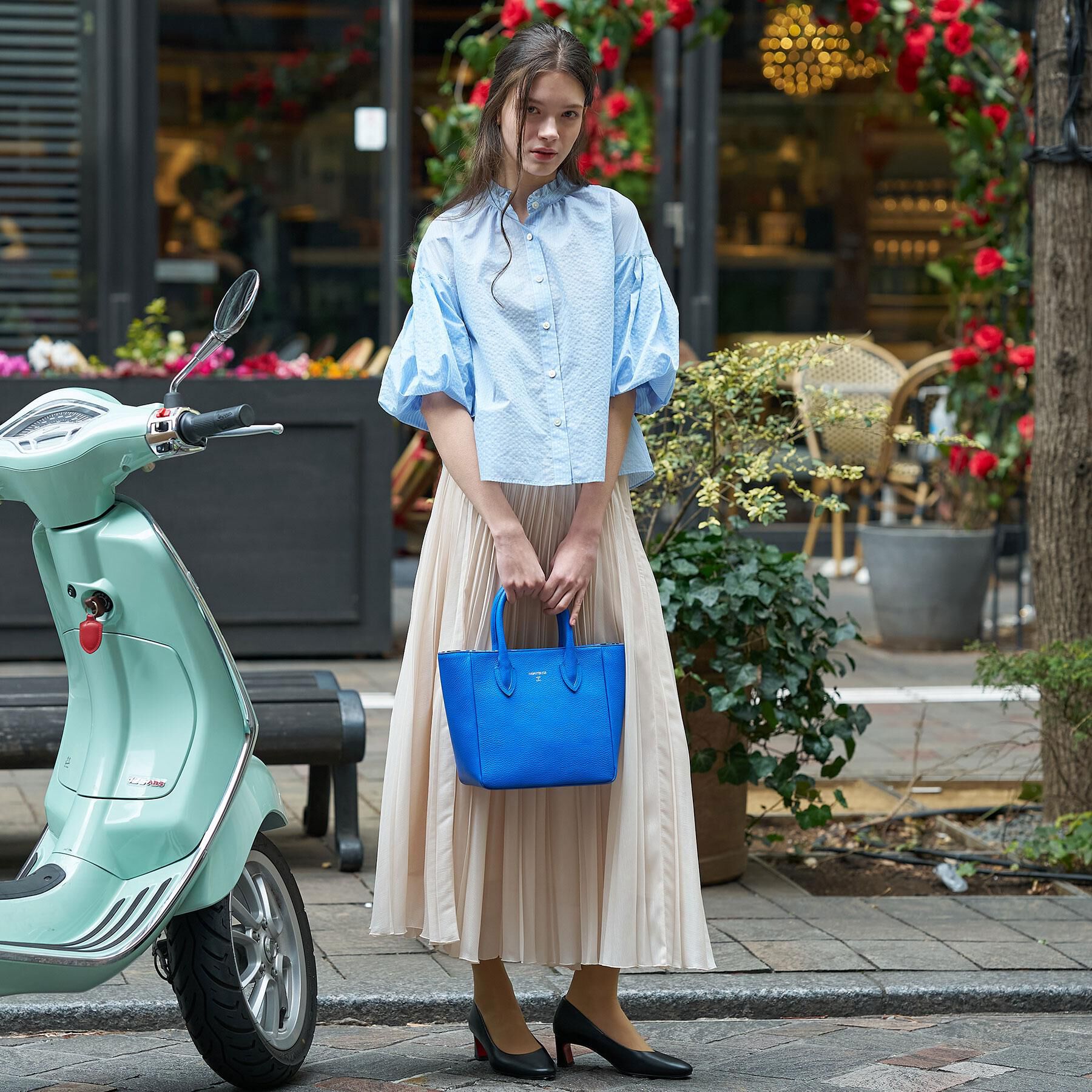 DRESSTERIOR「【1枚で着映え/ウォッシャブル】ストライプスタンドフリルボリュームスリーブブラウス」|シャツ・ブラウス|