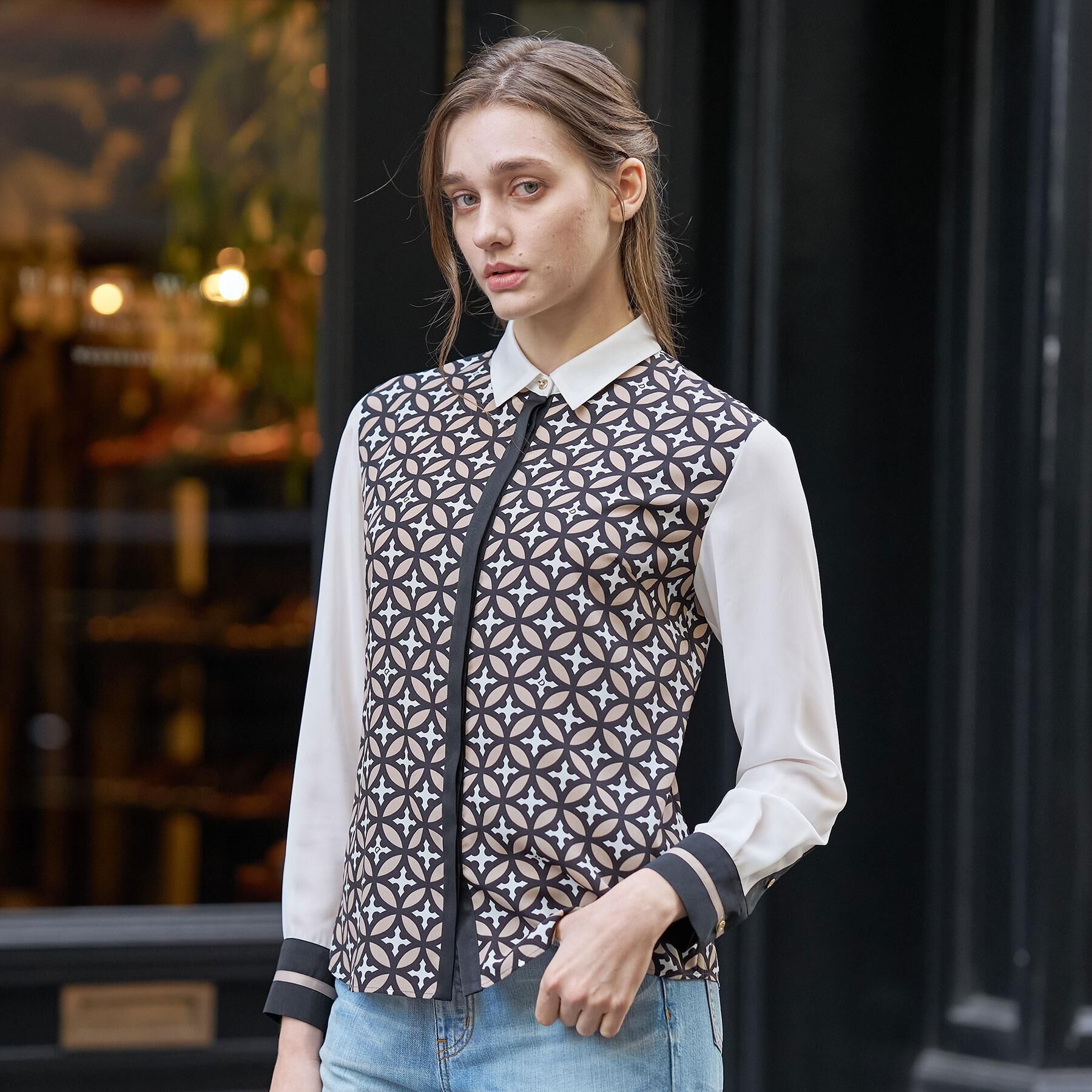 DRESSTERIOR「【着映え/ウォッシャブル】オーバーラップサークルコンビシャツ」|シャツ・ブラウス|