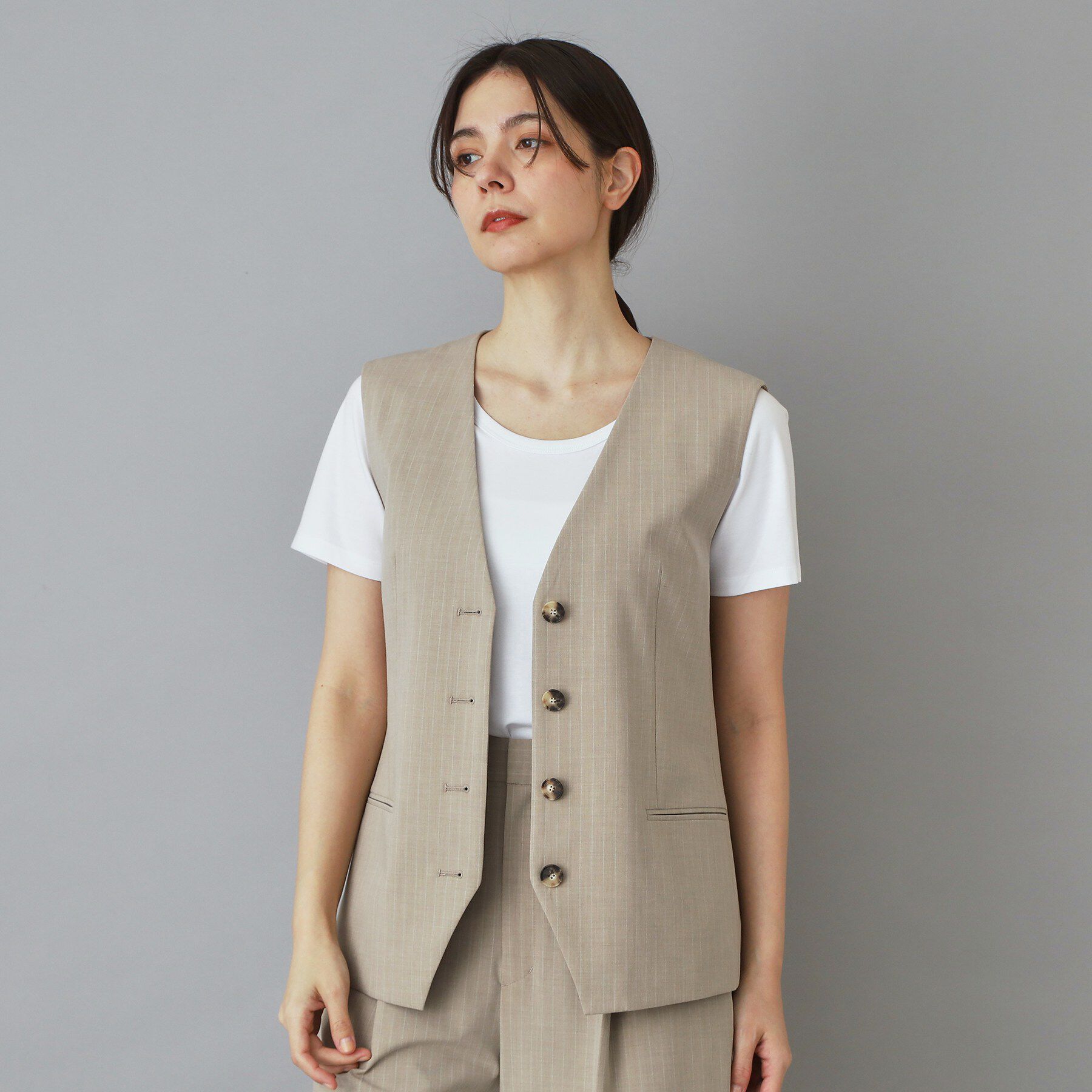 DRESSTERIOR「【セットアップ可/ウォッシャブル】セットアップストライプジレ」|ベスト・ジレ|