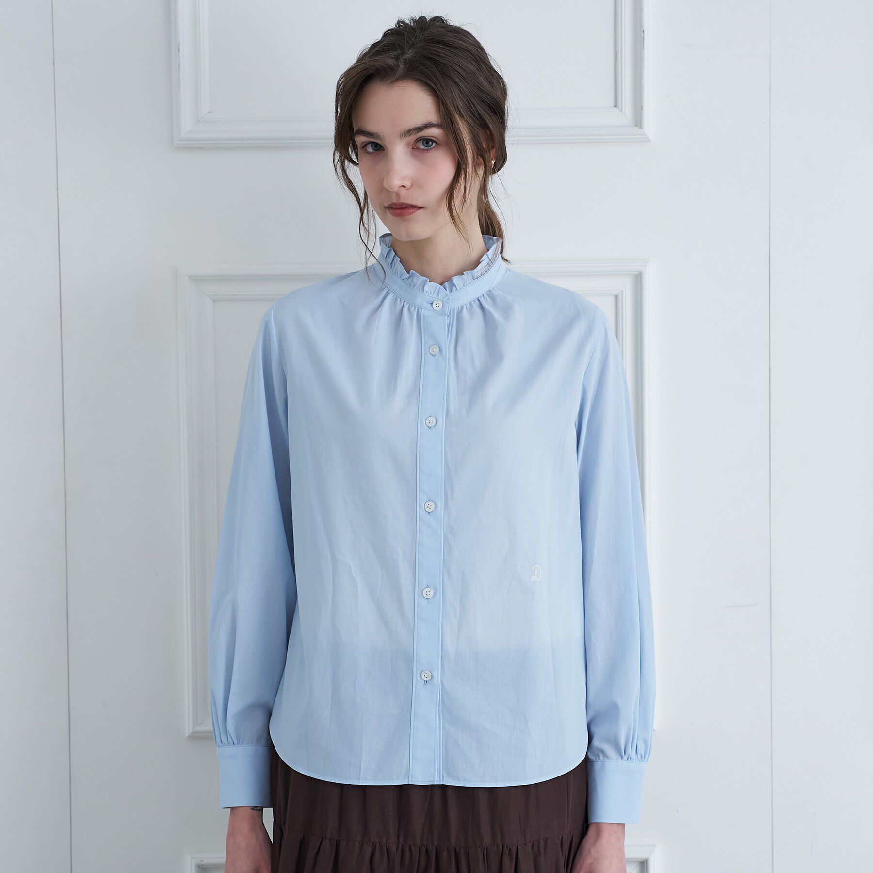 DRESSTERIOR「【ウォッシャブル/通勤】スタンドフリルネックブラウス」|シャツ・ブラウス|