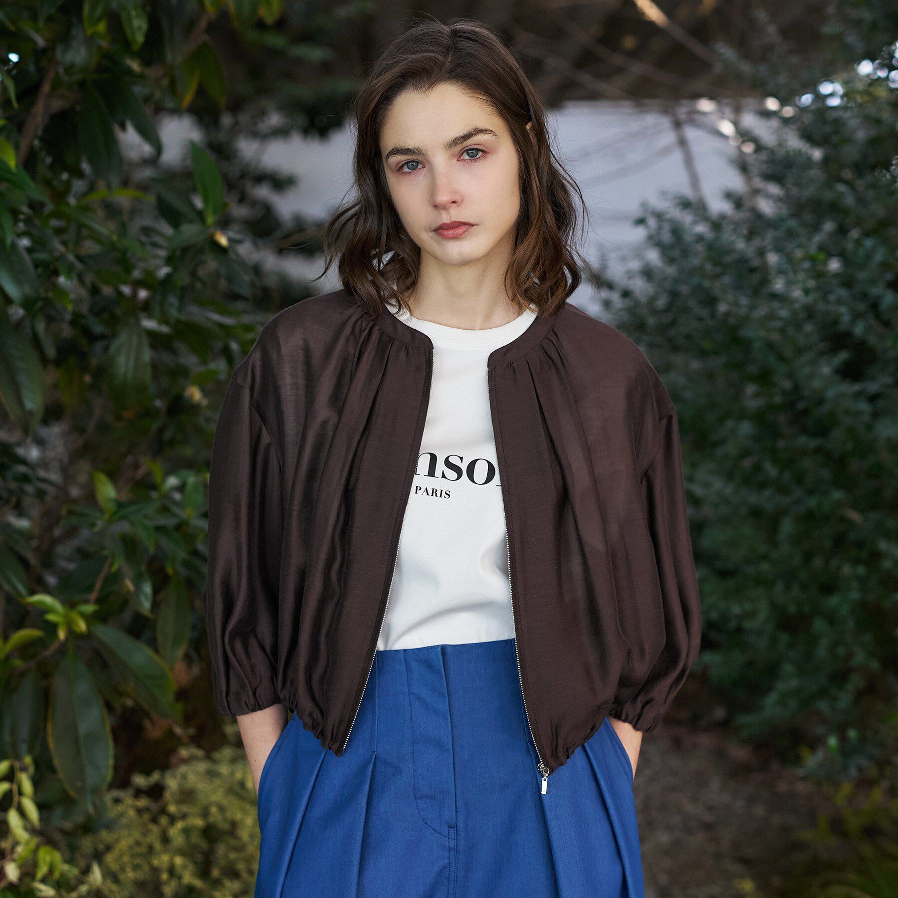 DRESSTERIOR「ウォッシャブル シアーショートブルゾン」|ブルゾン・スタジャン|ブラウン(044)