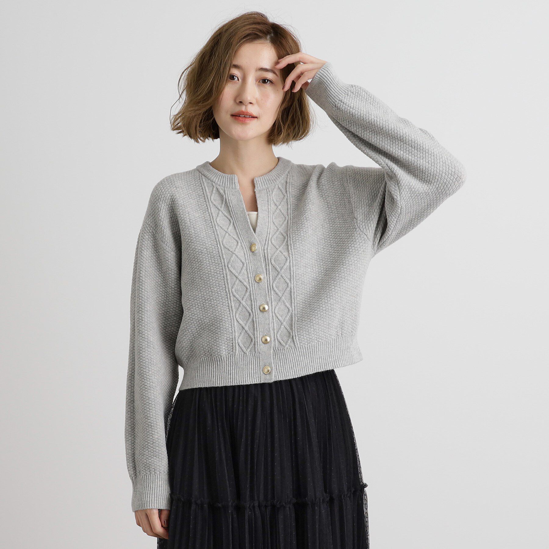 grove「スリットネッククロップドカーディガン」|カーディガン|グレー(012)