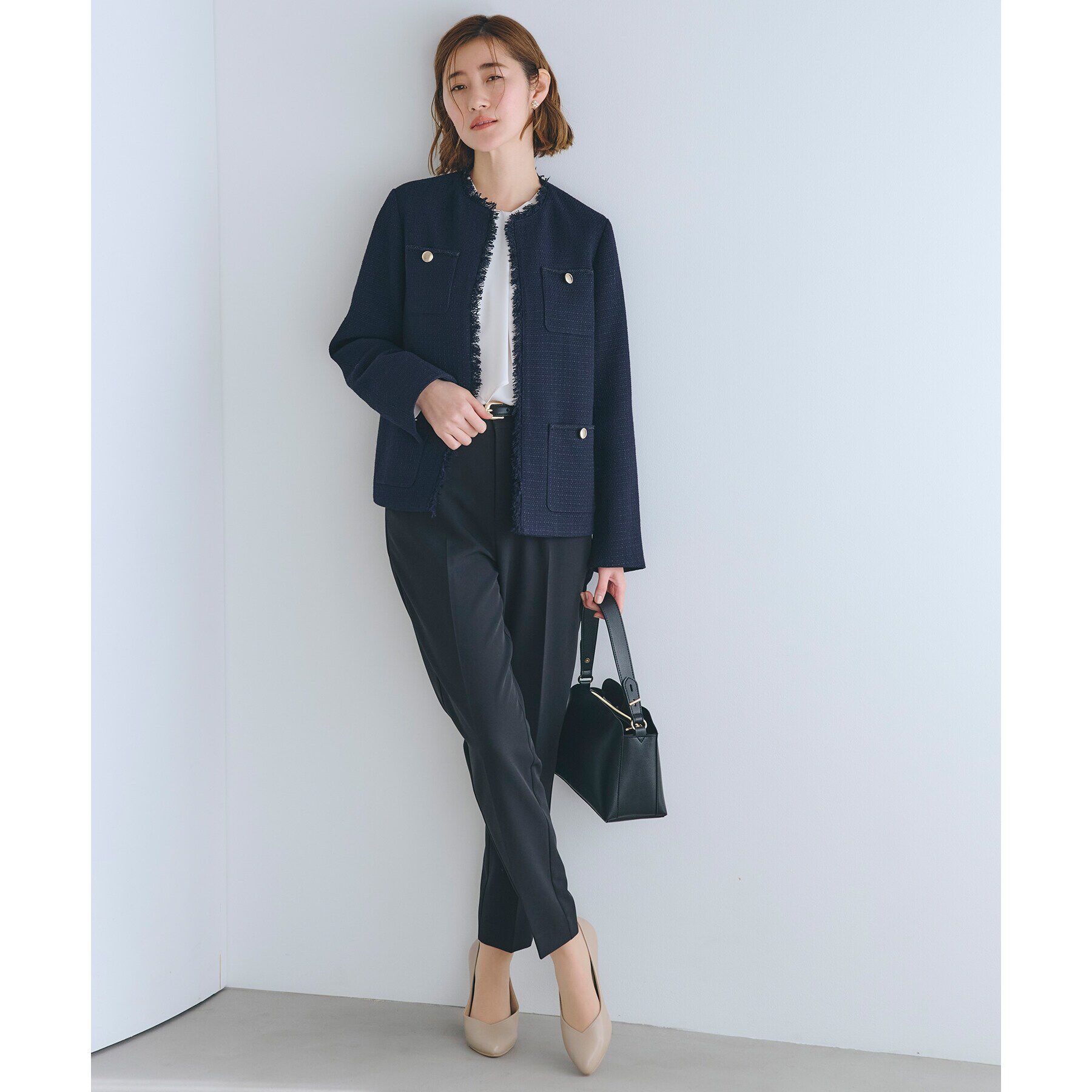 grove「フリンジツイードジャケット」|ノーカラージャケット|