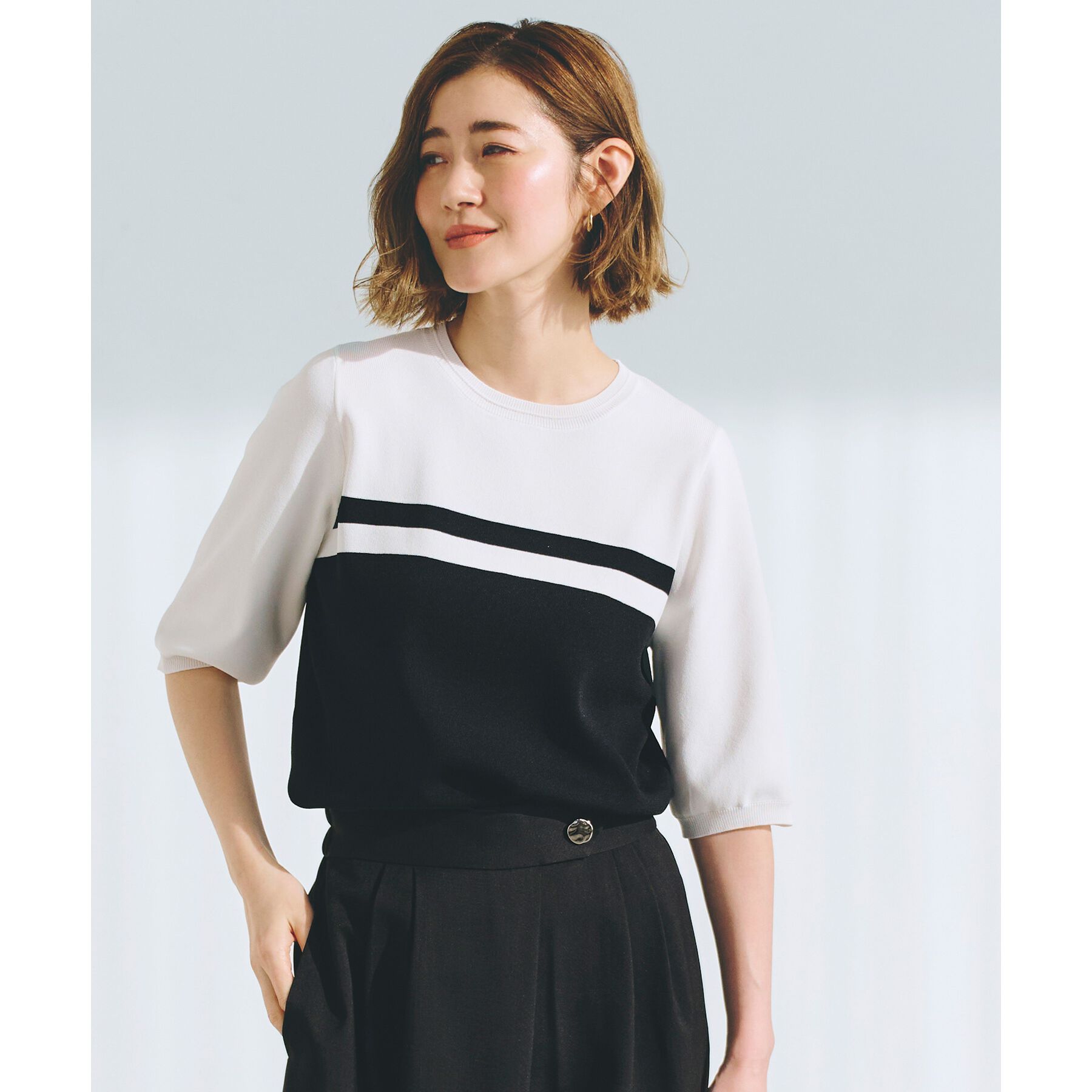 grove「ひんやり多機能・やわらかドライタッチ五分袖プルオーバー」|ニット・セーター|バイカラー(503)