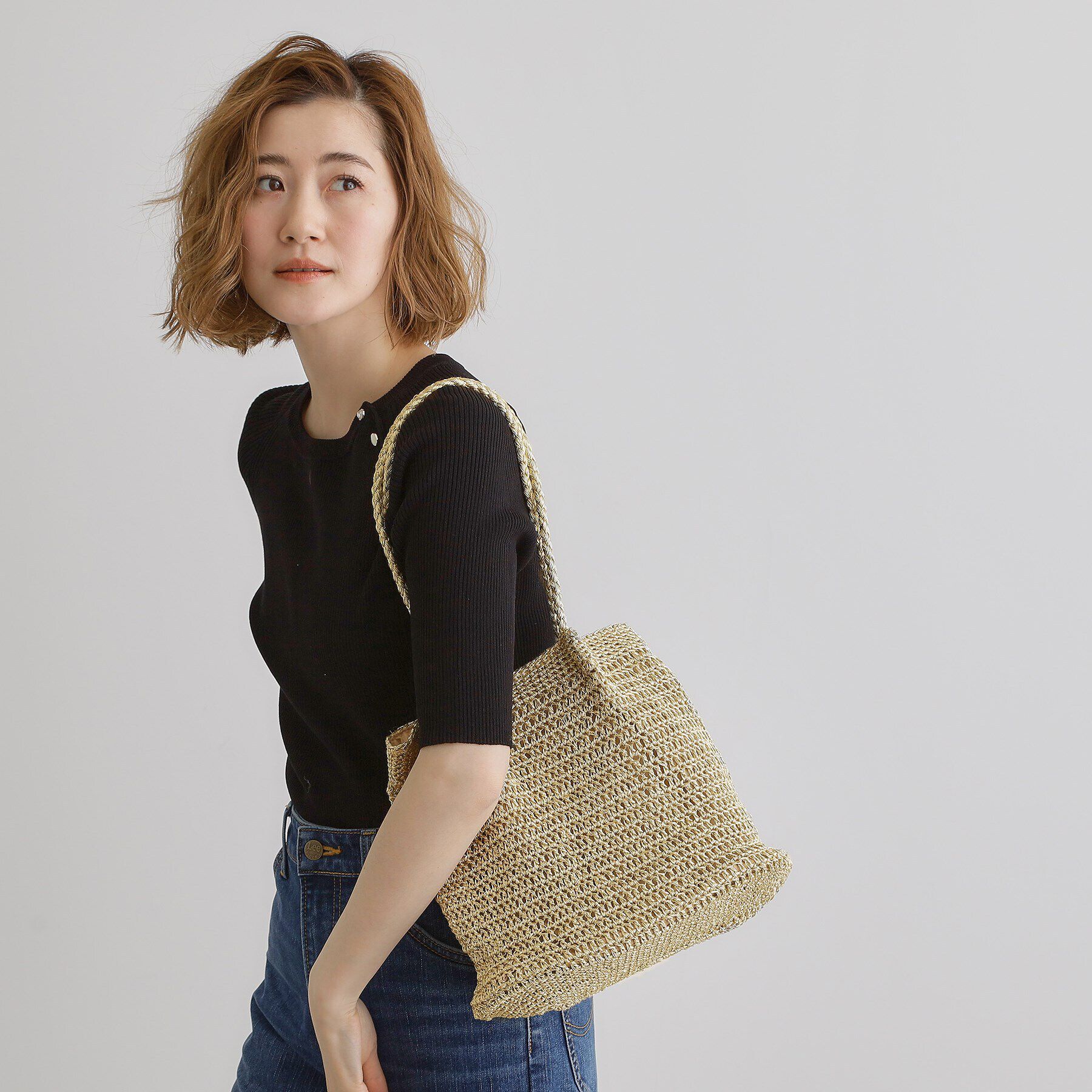 grove「ラメコードタックハンドルトート」|トートバッグ|