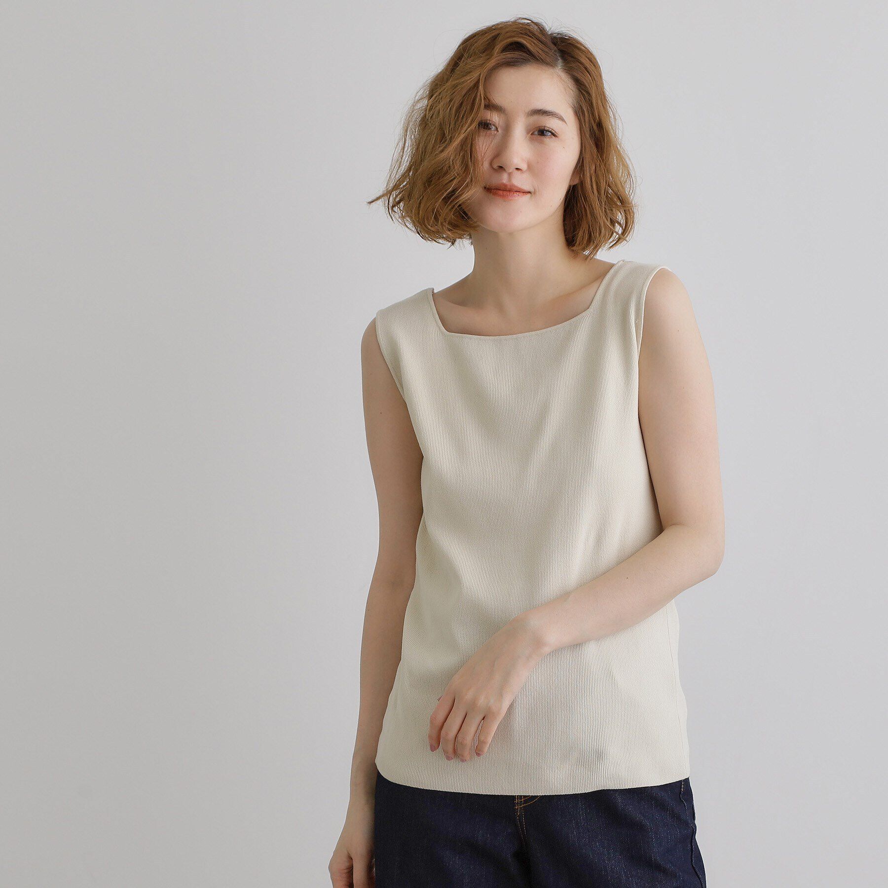 grove「【ラフにもキレイにも、着回し力◎】2WAYスクエアニットタンク」|キャミソール|