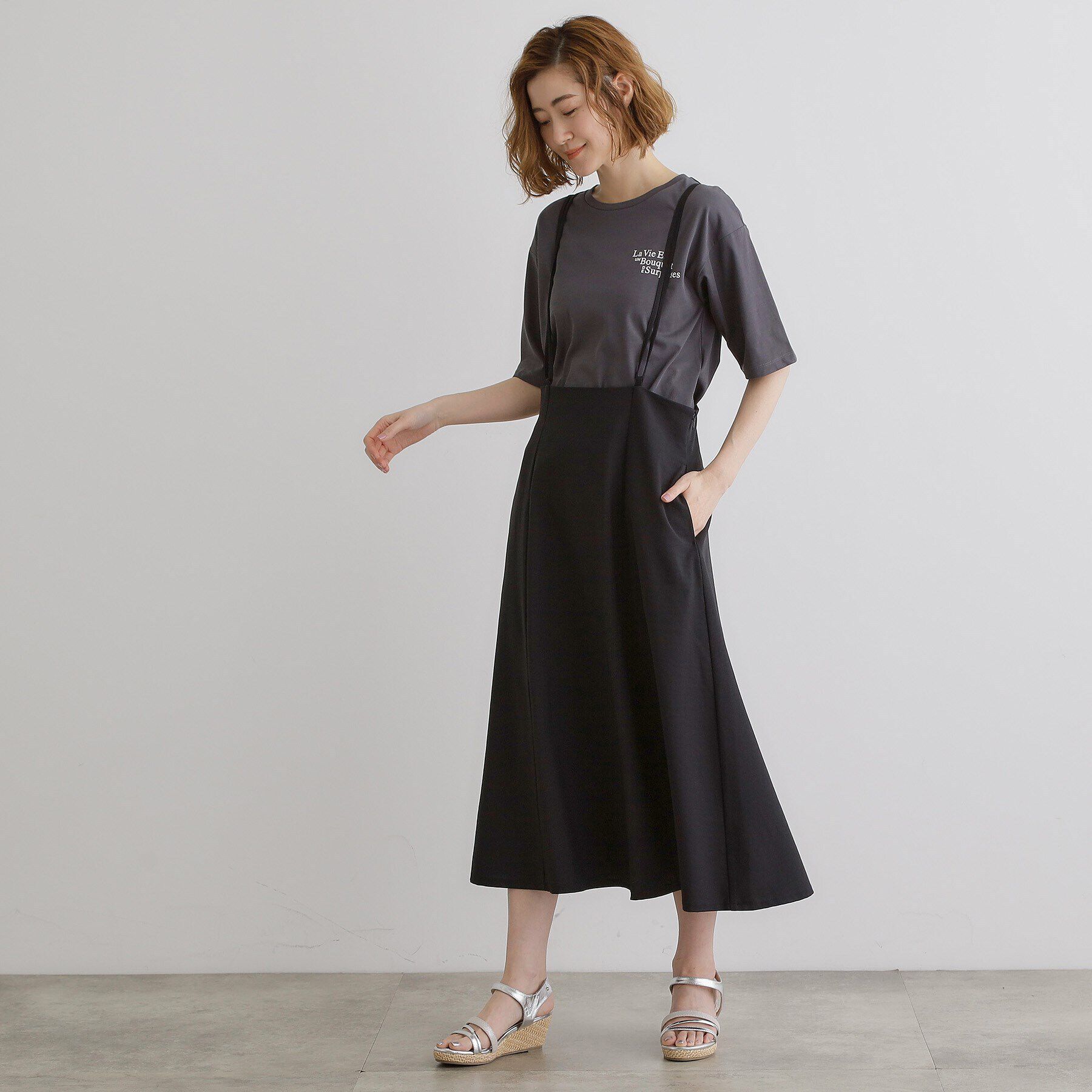 grove「ダブルストラップフレアスカート」|スカート|