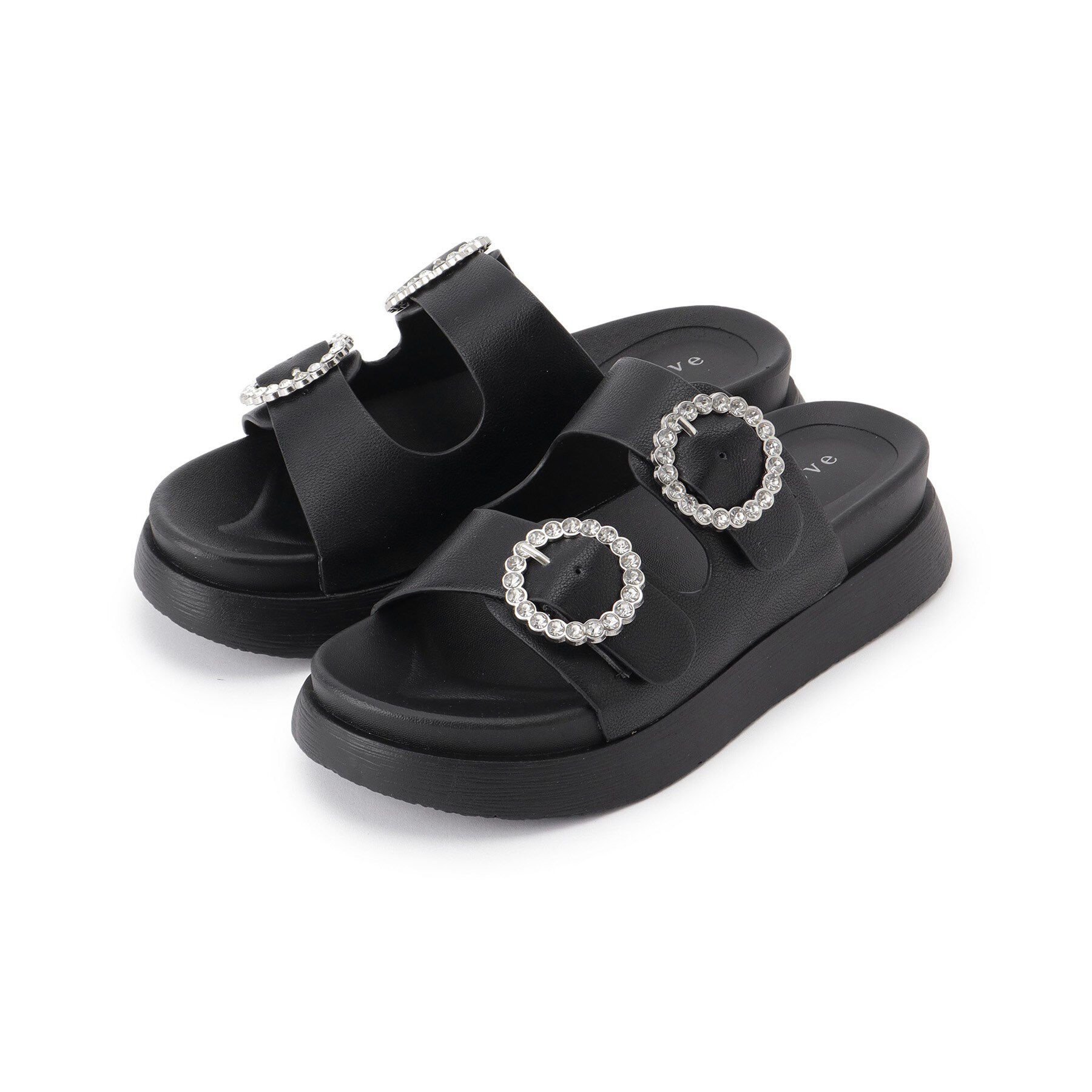 grove「【キラキラビジューがポイント】厚底ダブルビジューバックルサンダル」|サンダル|