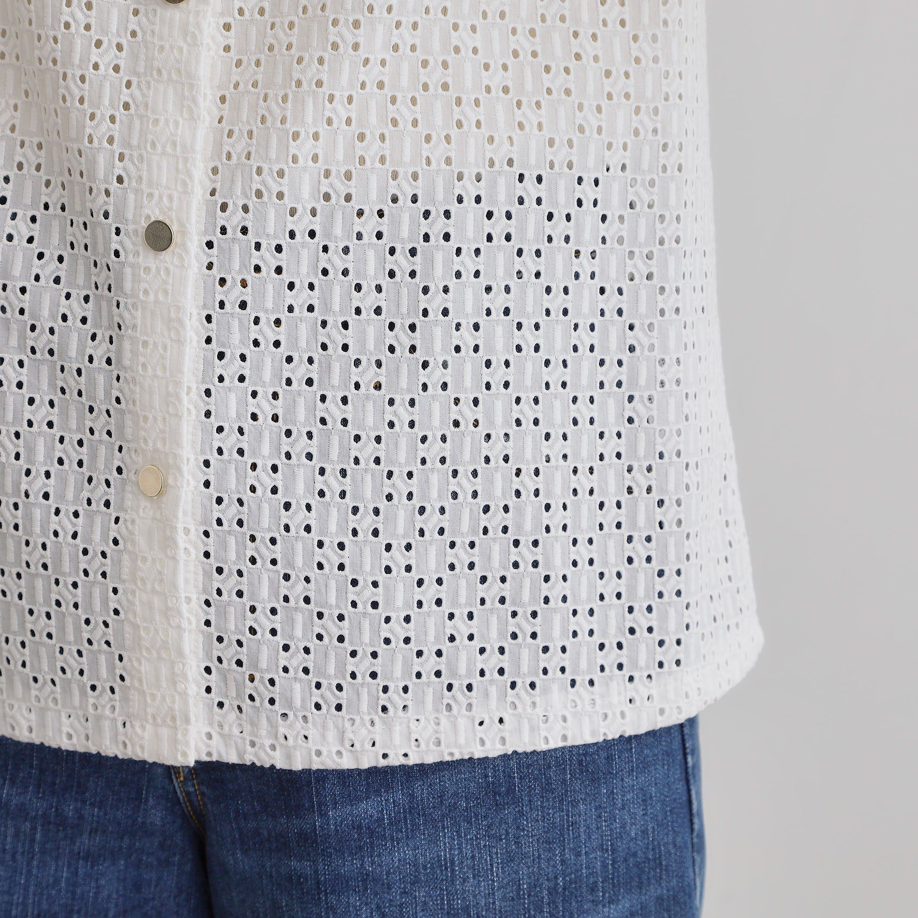 grove「繊細なレースで魅せるエンブロイダリーレースバンドカラーシャツ」|シャツ・ブラウス|