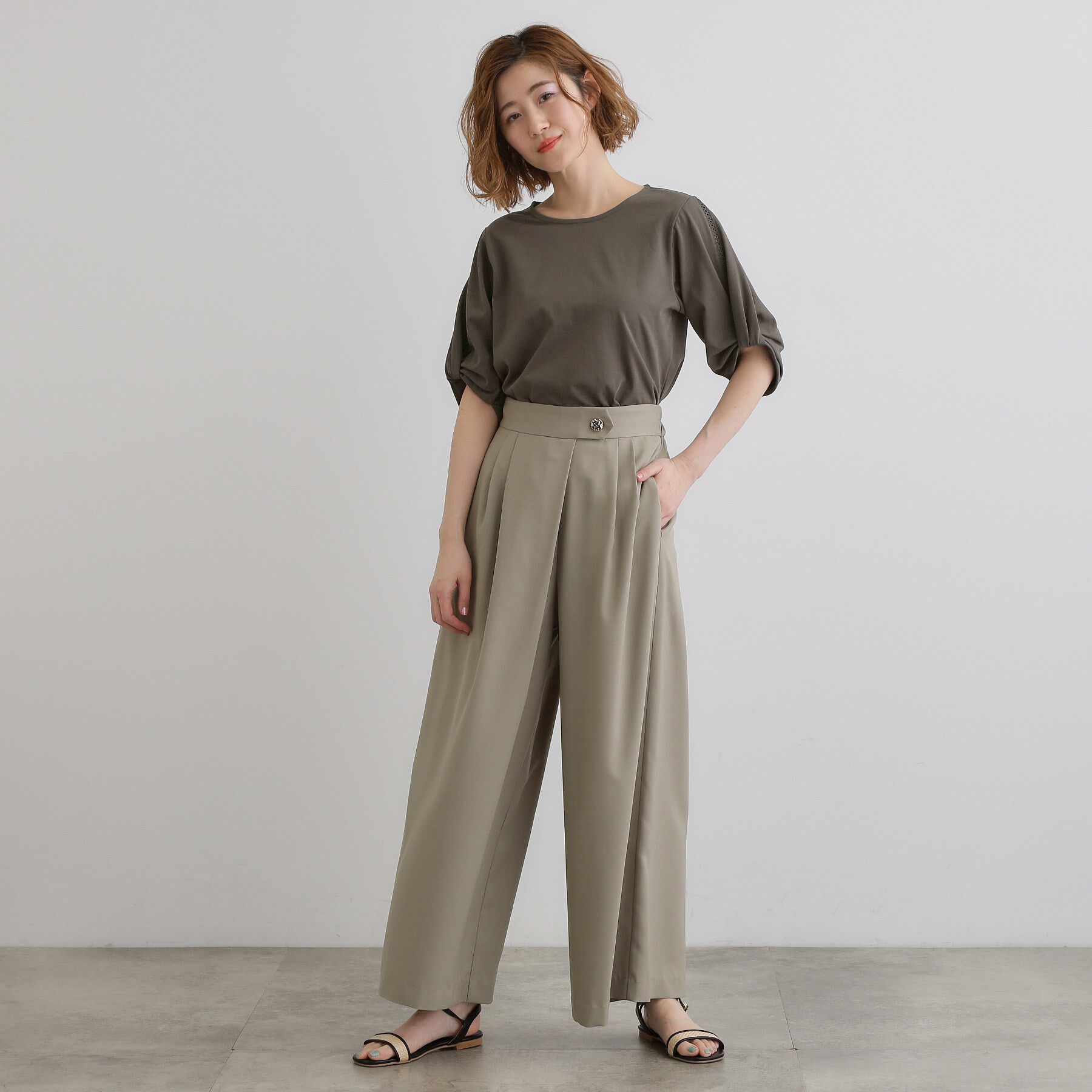 grove「【接触冷感・UVカットetc】レース切替え袖ねじりプルオーバー」|Tシャツ・カットソー|