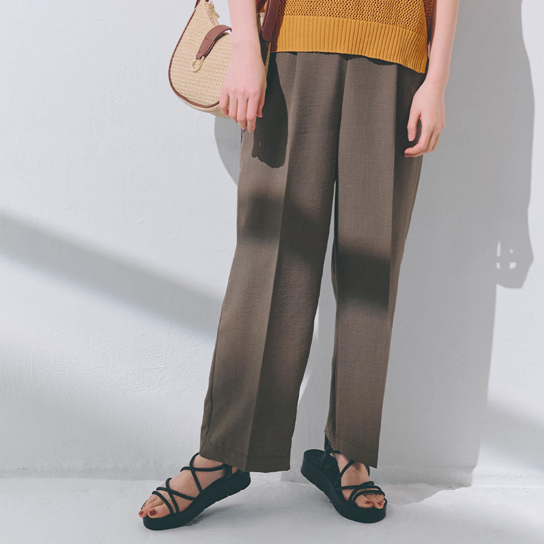 grove「【洗える・シワになりにくい】麻調センタープレスワイドパンツ」|その他|モカブラウン(042