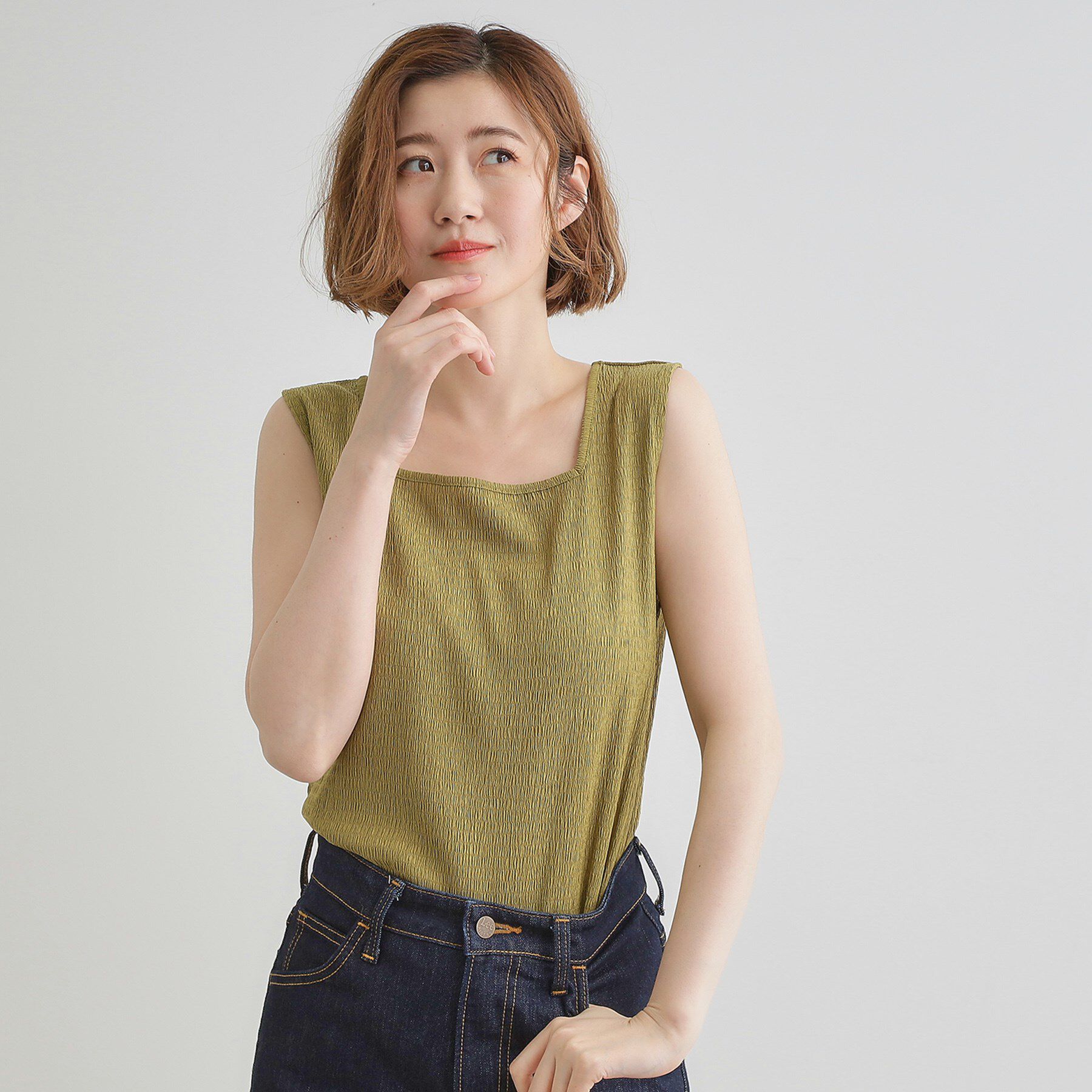 grove「ジャカードスクエアネックタンク」|キャミソール|グリーン(025)