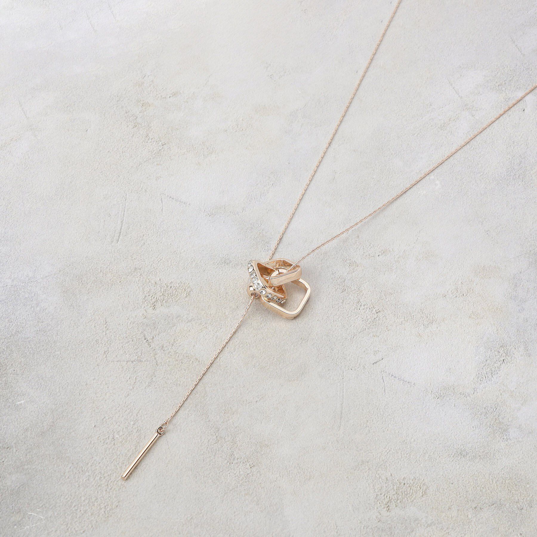 grove「スクエアビジューリングネックレス」|ネックレス|ピンクシルバー(00