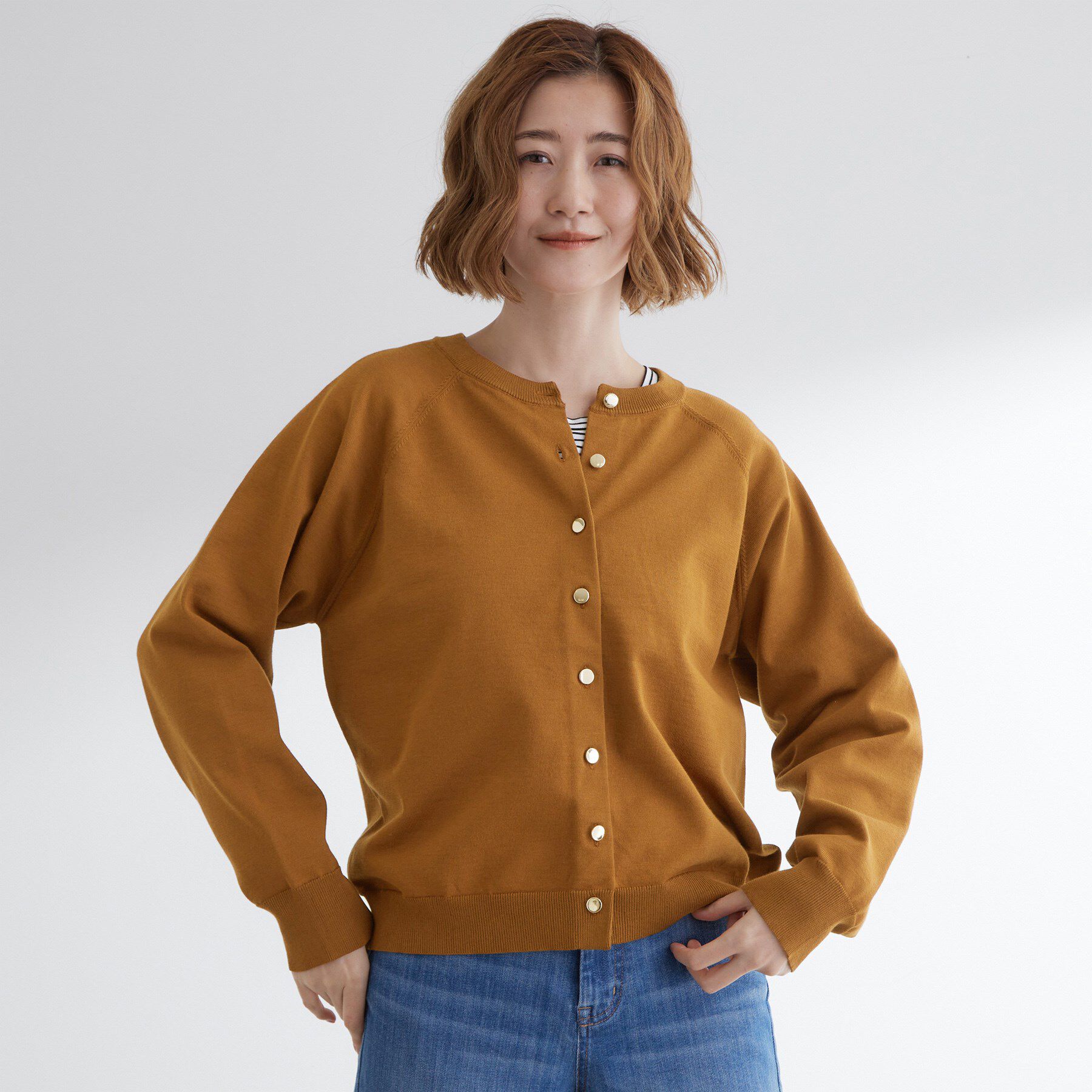 grove「【洗える】シンプルに映える、ラグランスリーブカーディガン」|カーディガン|キャメルブラウン(0