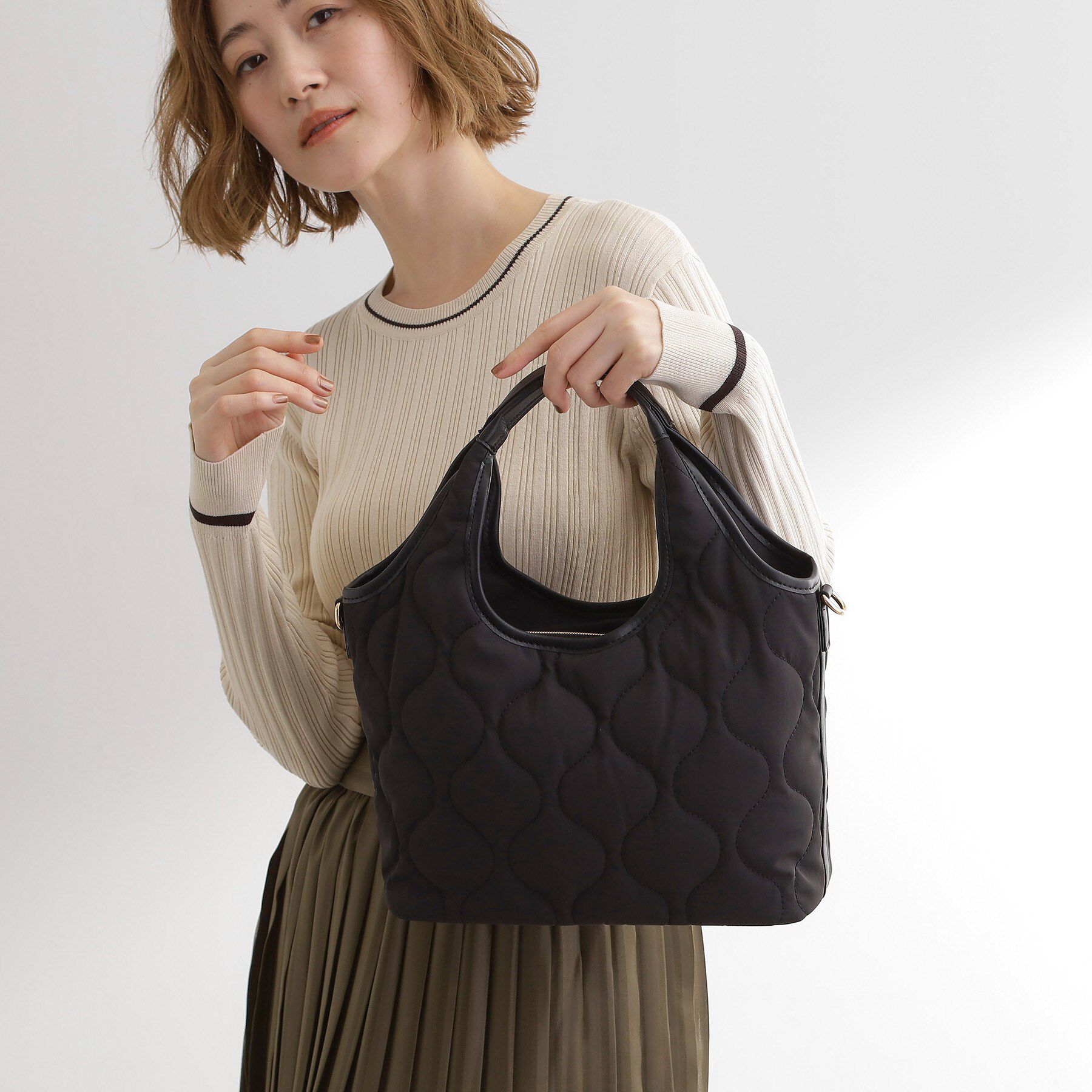 grove「【撥水】キルトクリテ2WAYトート」|トートバッグ|ブラック(019)