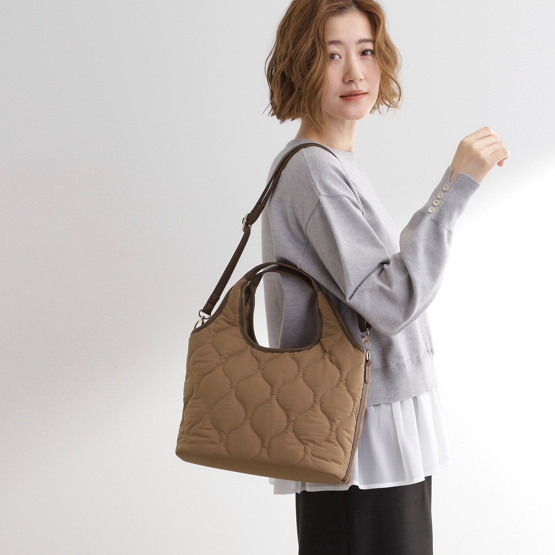 grove「【撥水】キルトクリテ2WAYトート」|トートバッグ|キャメルブラウン(0