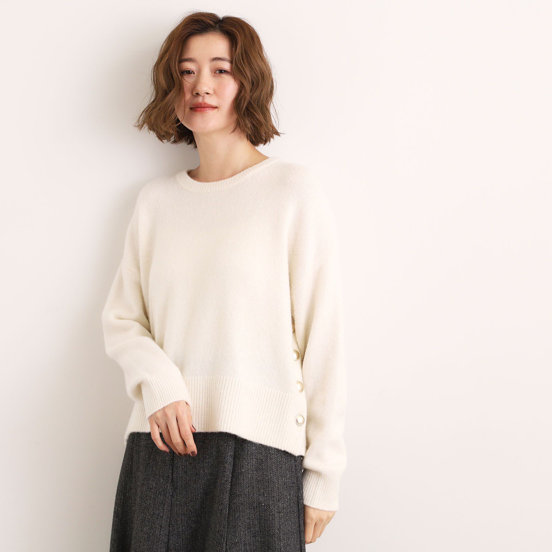 grove「【洗える】レイヤードにもおすすめ！サイド釦ニット」|ニット・セーター|