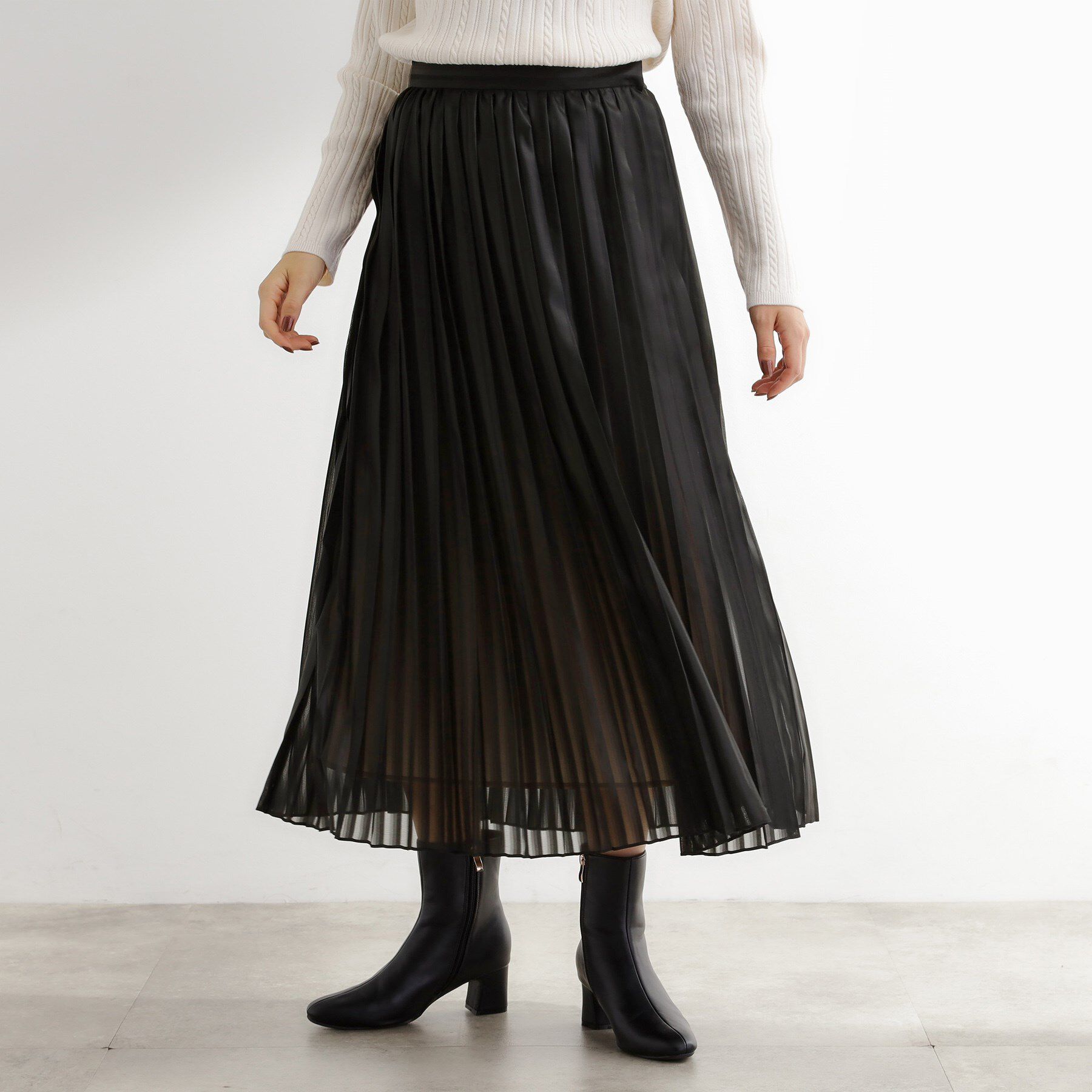 grove「【洗える】ひらりとゆれる　上品プリーツスカート」|スカート|ブラック(019)
