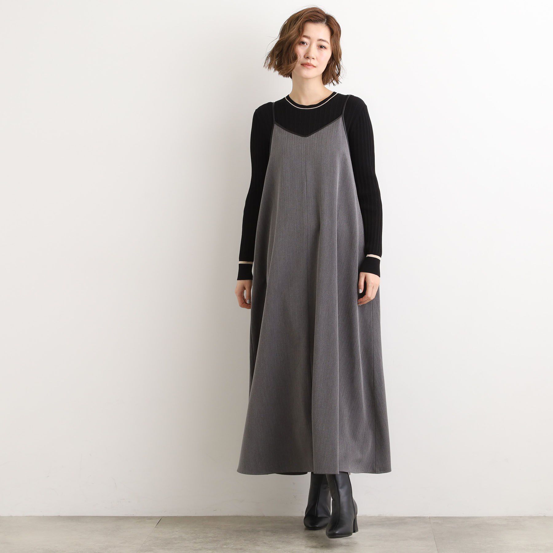 grove「【体型カバー/レイヤード】へリンボンキャミワンピース」|ワンピース|