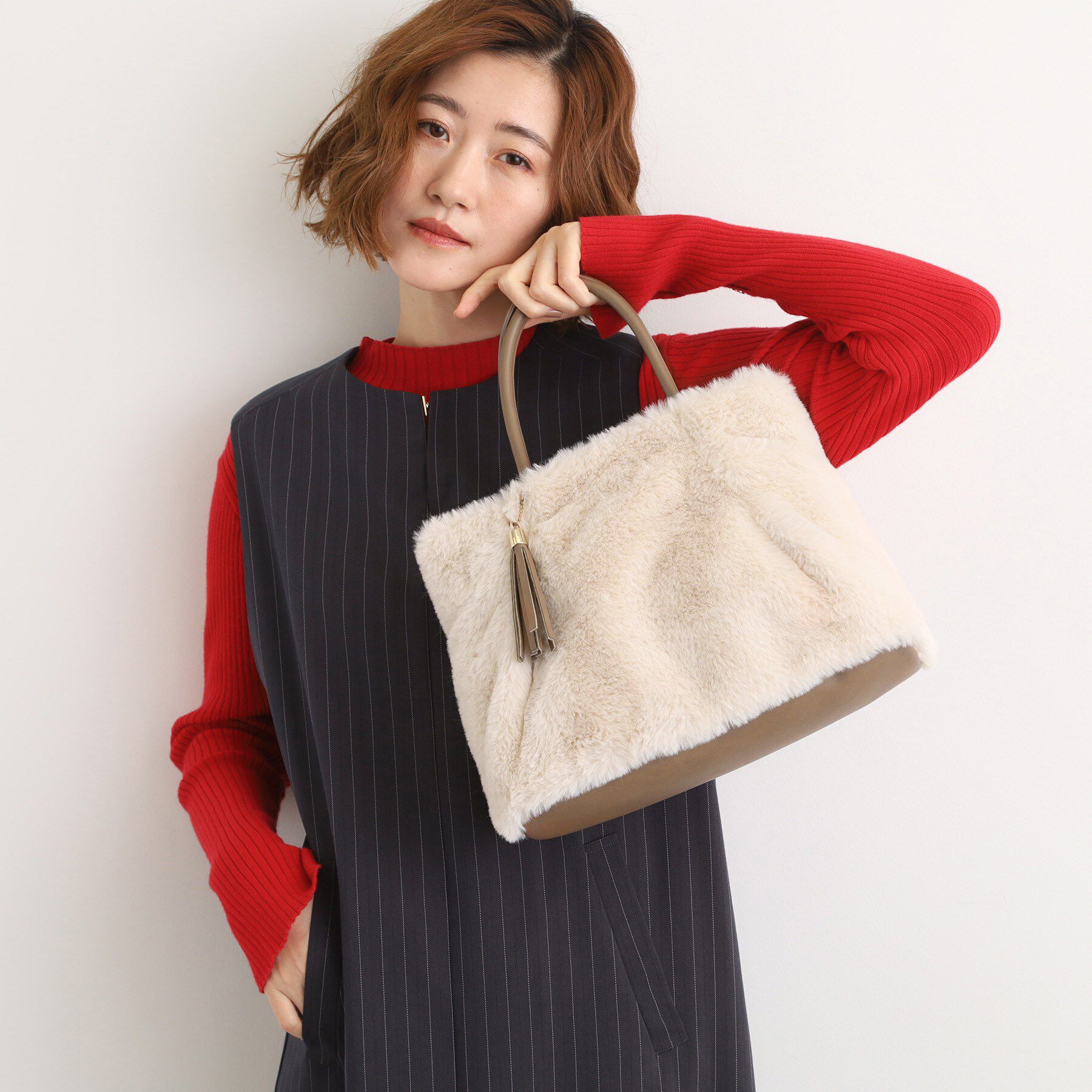 grove「タックタッセルエコファー2WAYトート」|トートバッグ|